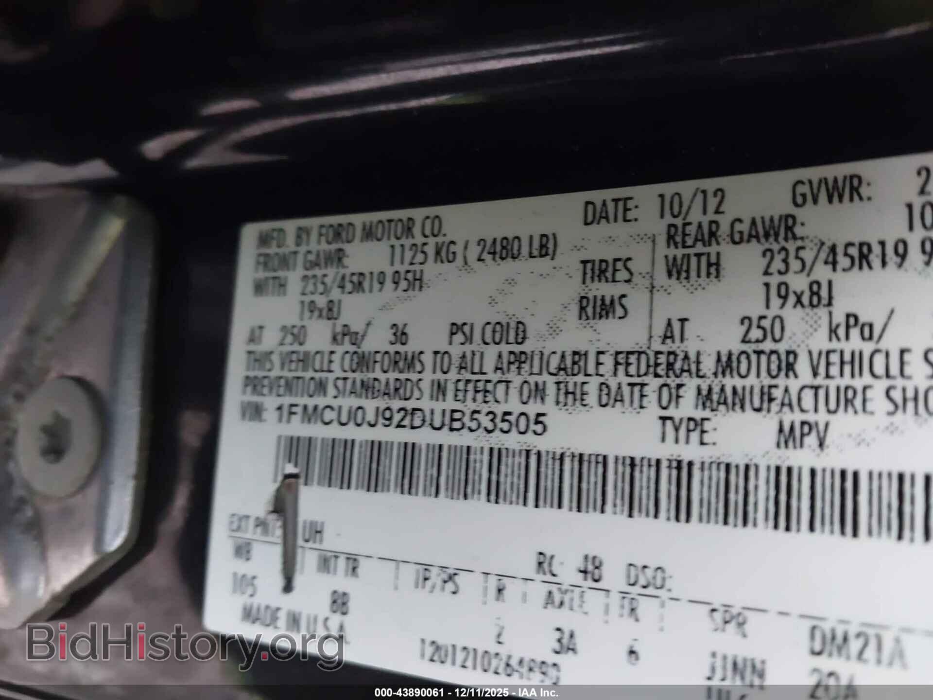 2013 FORD ESCAPE - VIN: 1FMCU0J92DUB53505 - Фото 9