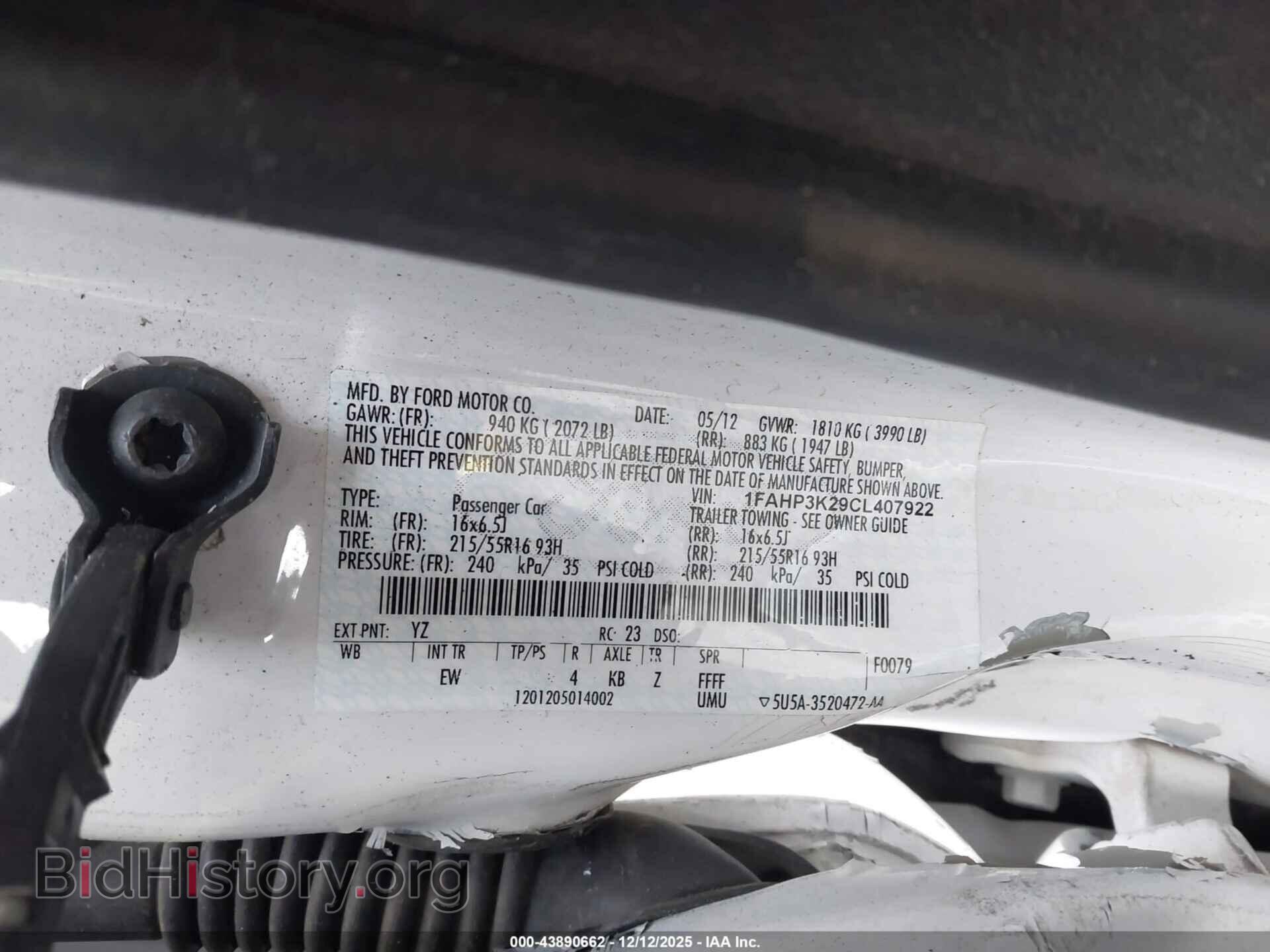 2012 FORD FOCUS - VIN: 1FAHP3K29CL407922 - Фото 9