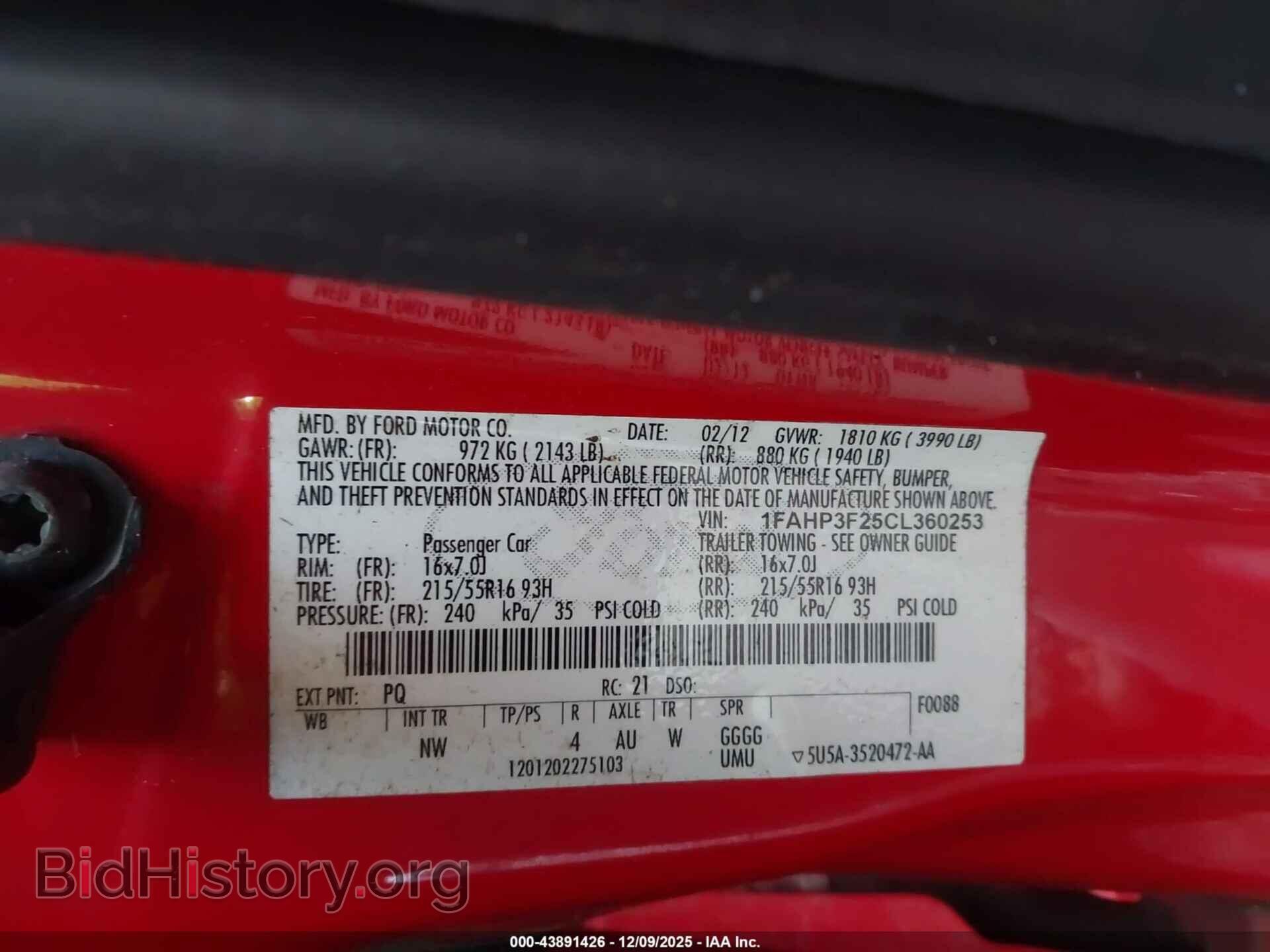 2012 FORD FOCUS - VIN: 1FAHP3F25CL360253 - Фото 9