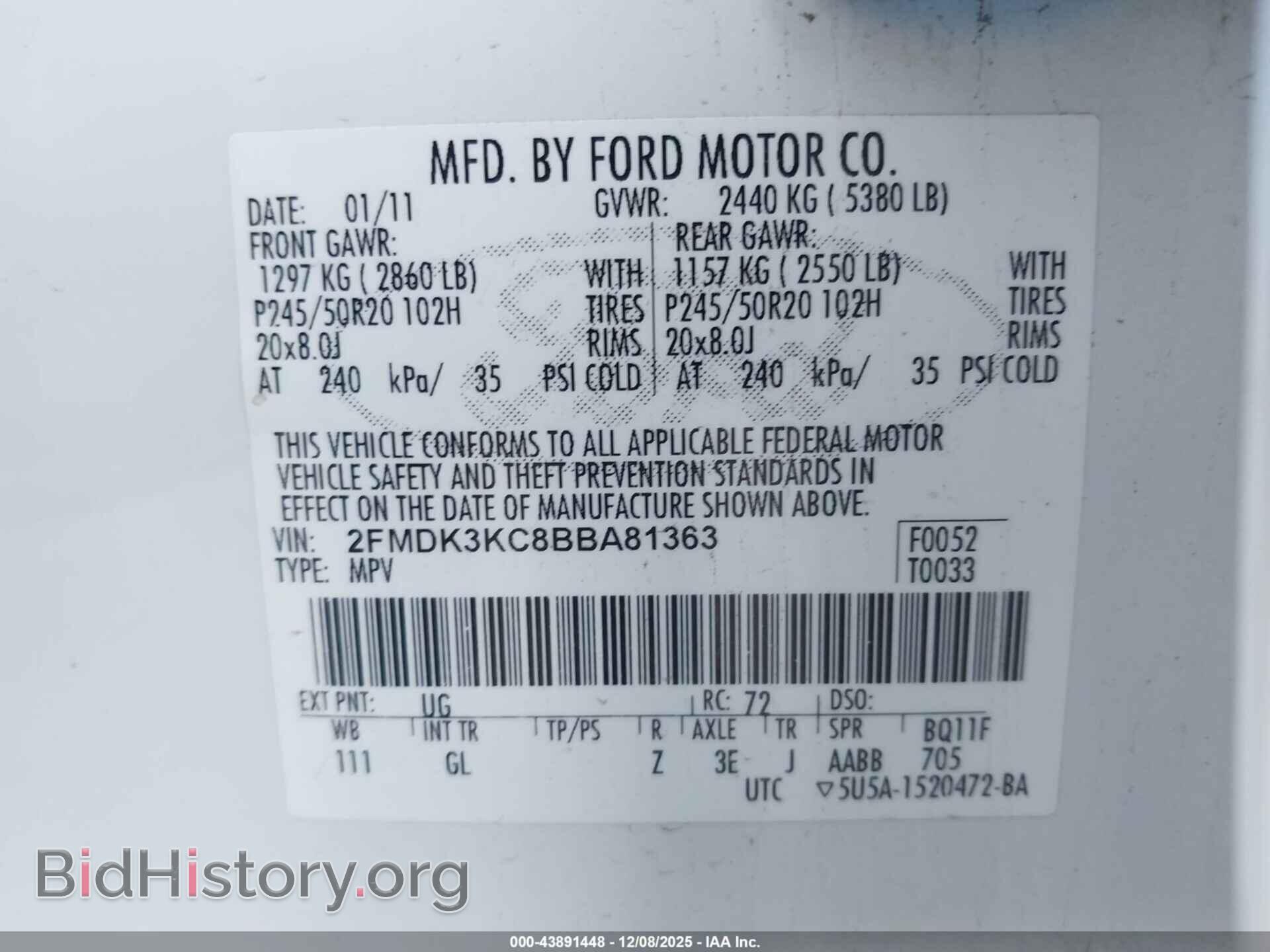 2011 FORD EDGE - VIN: 2FMDK3KC8BBA81363 - Фото 9