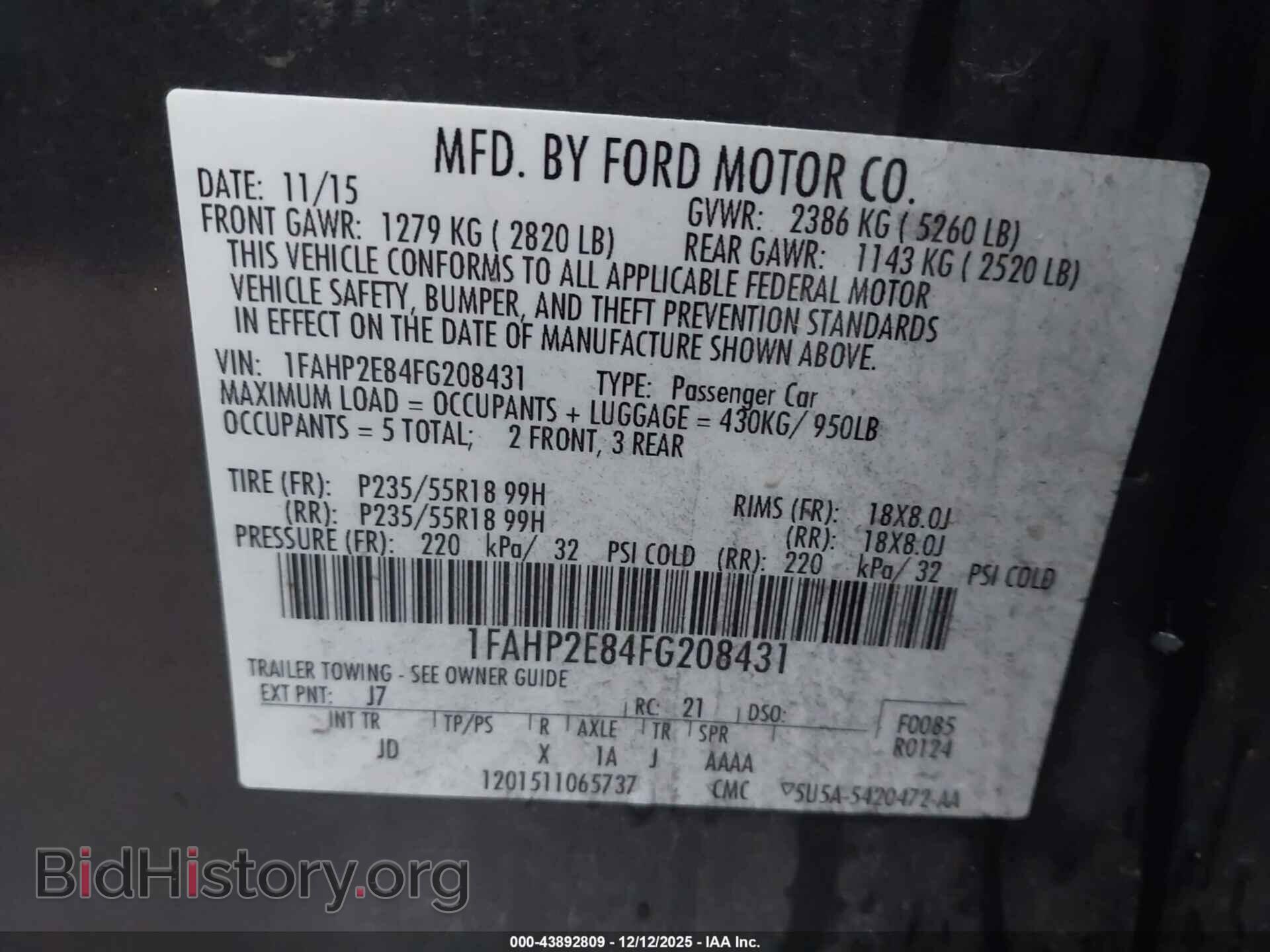 2015 FORD TAURUS - VIN: 1FAHP2E84FG208431 - Photo 9