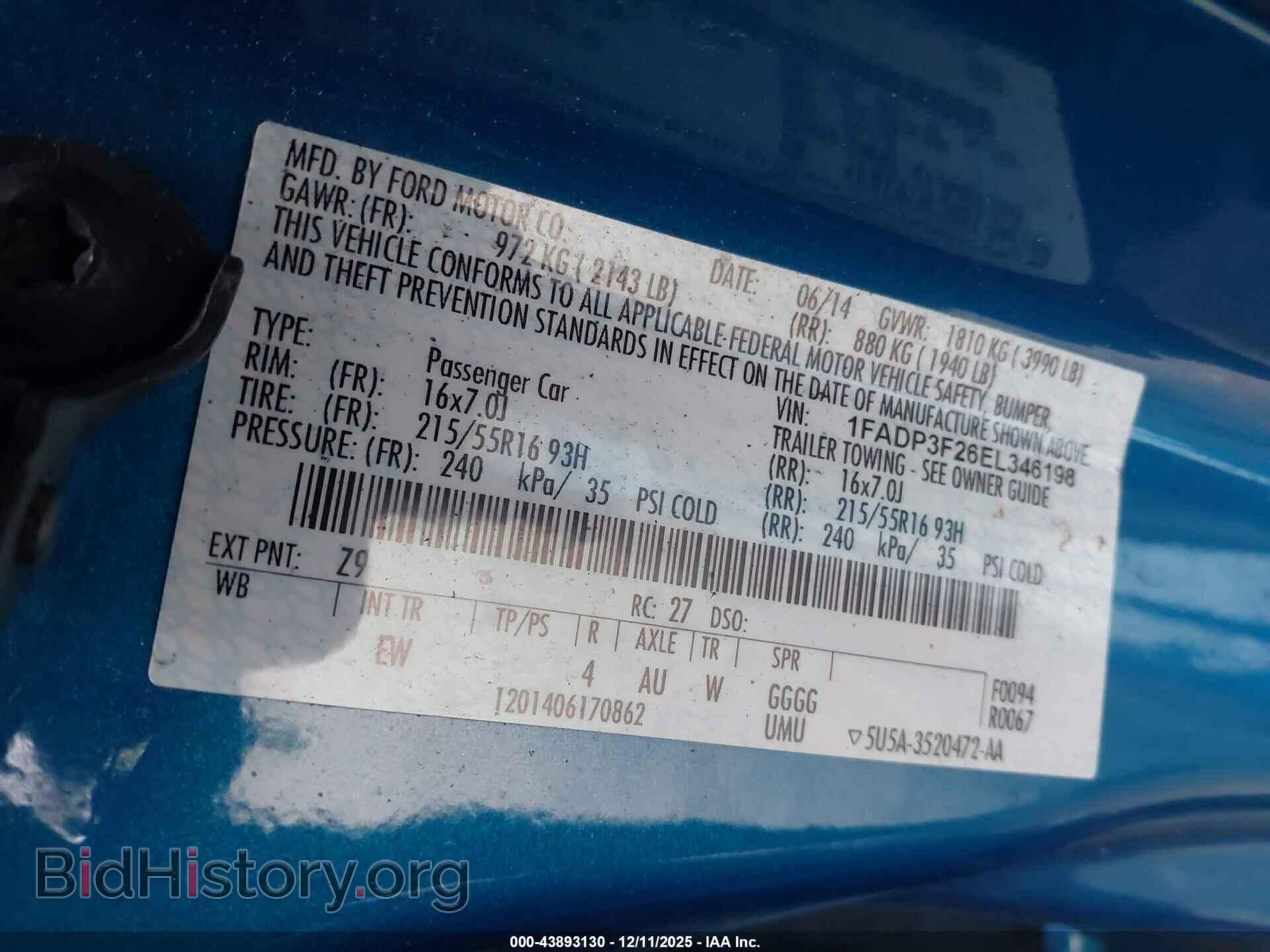 2014 FORD FOCUS - VIN: 1FADP3F26EL346198 - Фото 9