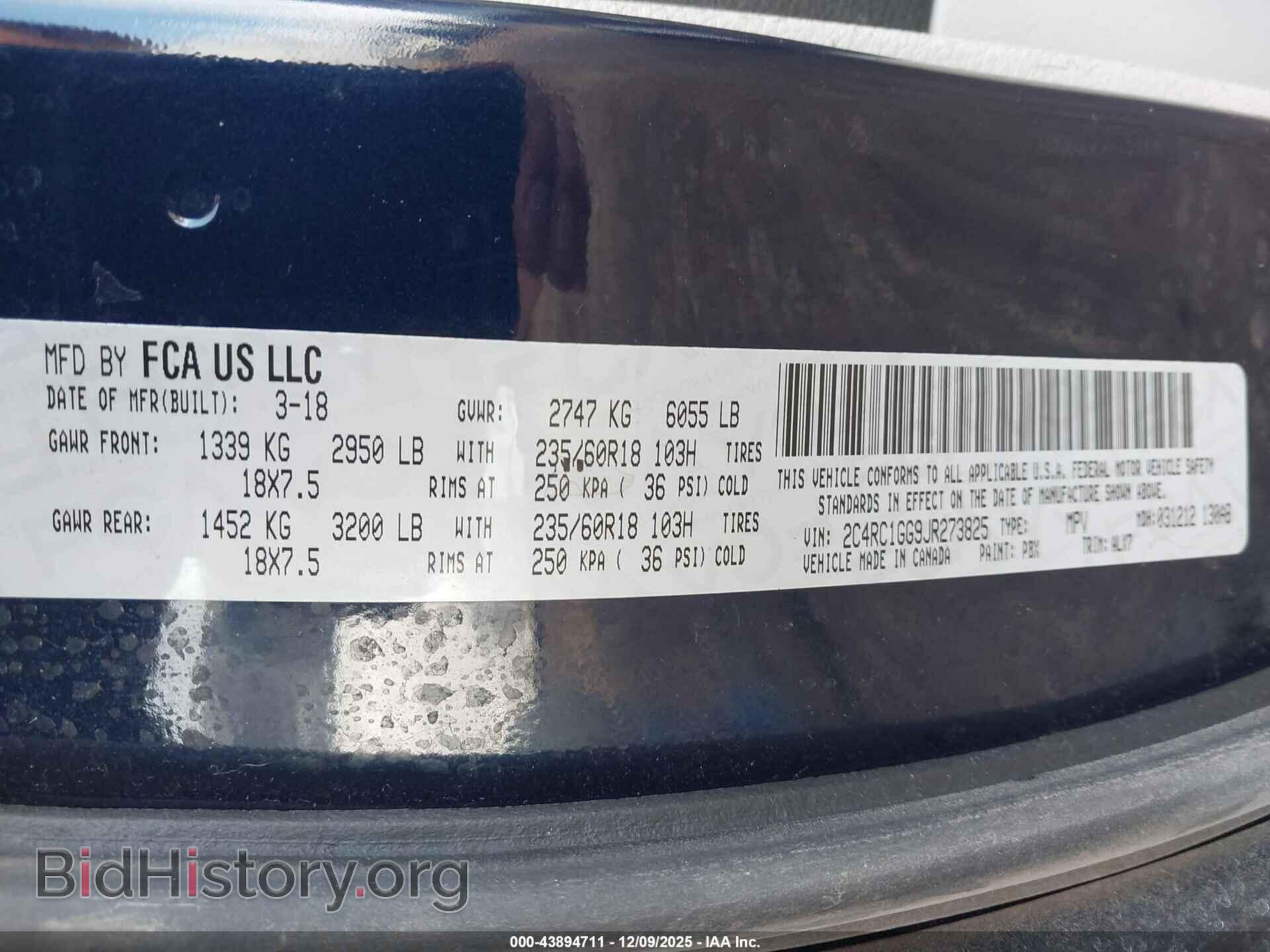 2018 CHRYSLER PACIFICA - VIN: 2C4RC1GG9JR273825 - Фото 9
