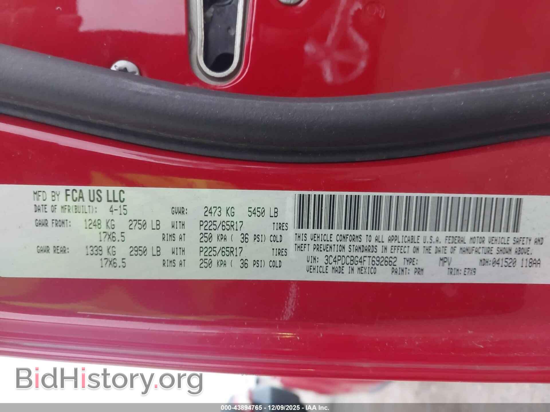 2015 DODGE JOURNEY - VIN: 3C4PDCBG4FT692662 - Фото 9