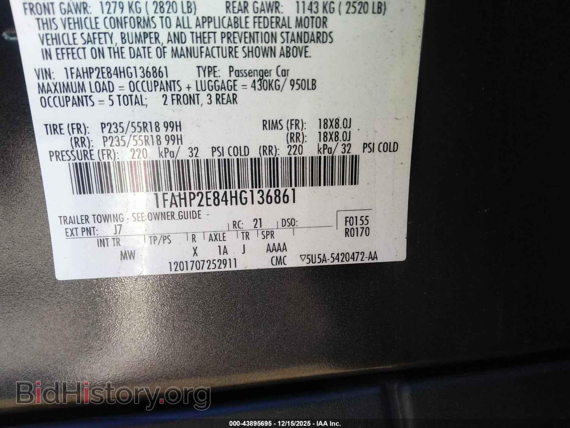 2017 FORD TAURUS - VIN: 1FAHP2E84HG136861 - Фото 9