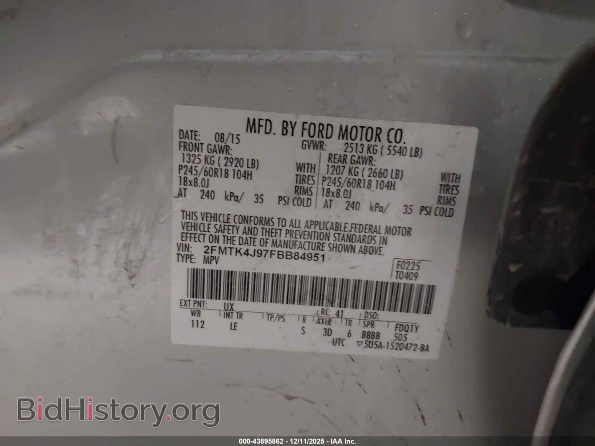 2015 FORD EDGE - VIN: 2FMTK4J97FBB84951 - Фото 9