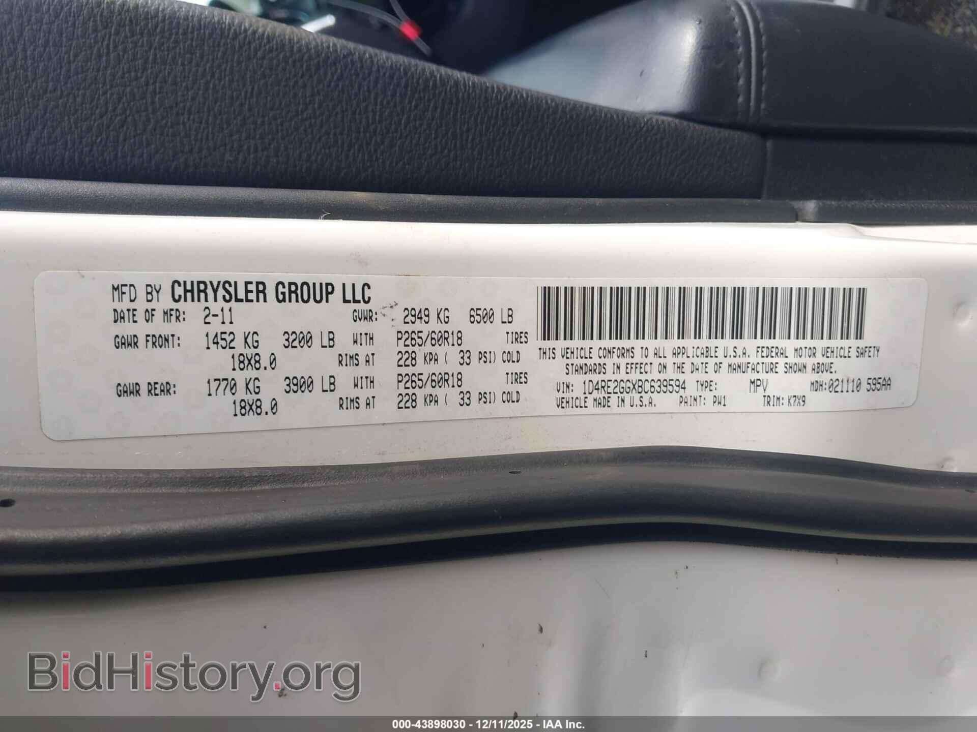 2011 DODGE DURANGO - VIN: 1D4RE2GGXBC639594 - Фото 9