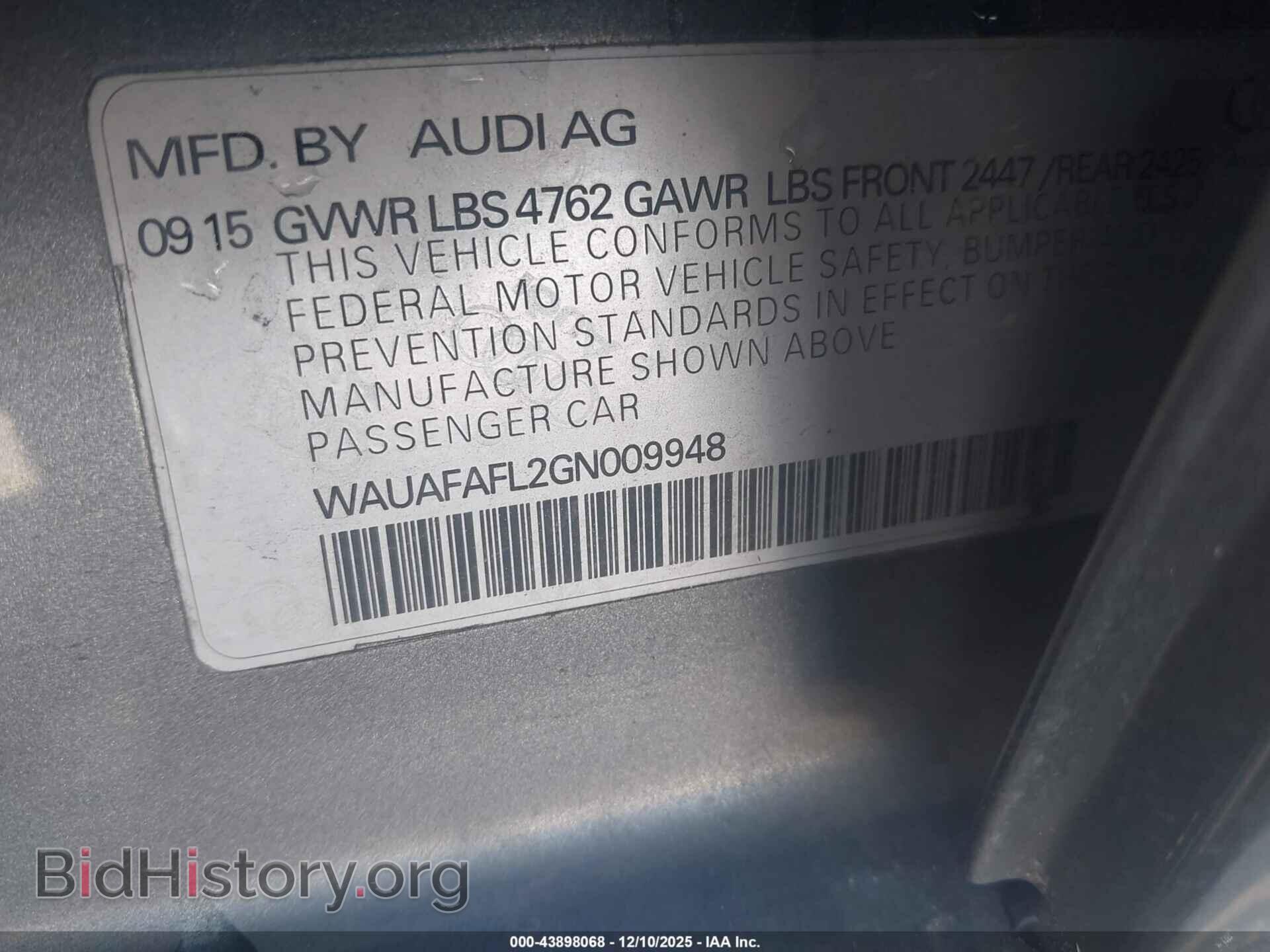 2016 AUDI A4 - VIN: WAUAFAFL2GN009948 - Фото 9