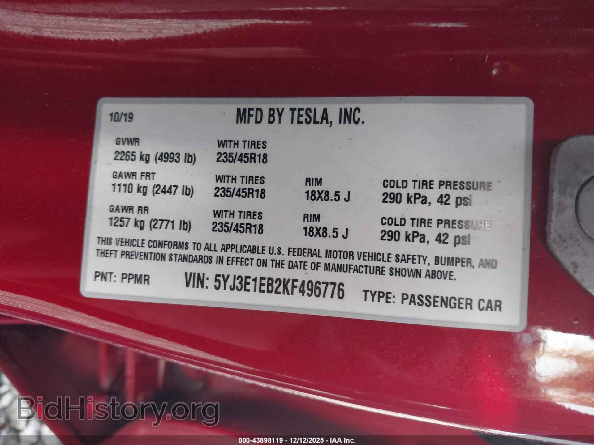 2019 TESLA MODEL 3 - VIN: 5YJ3E1EB2KF496776 - Photo 9