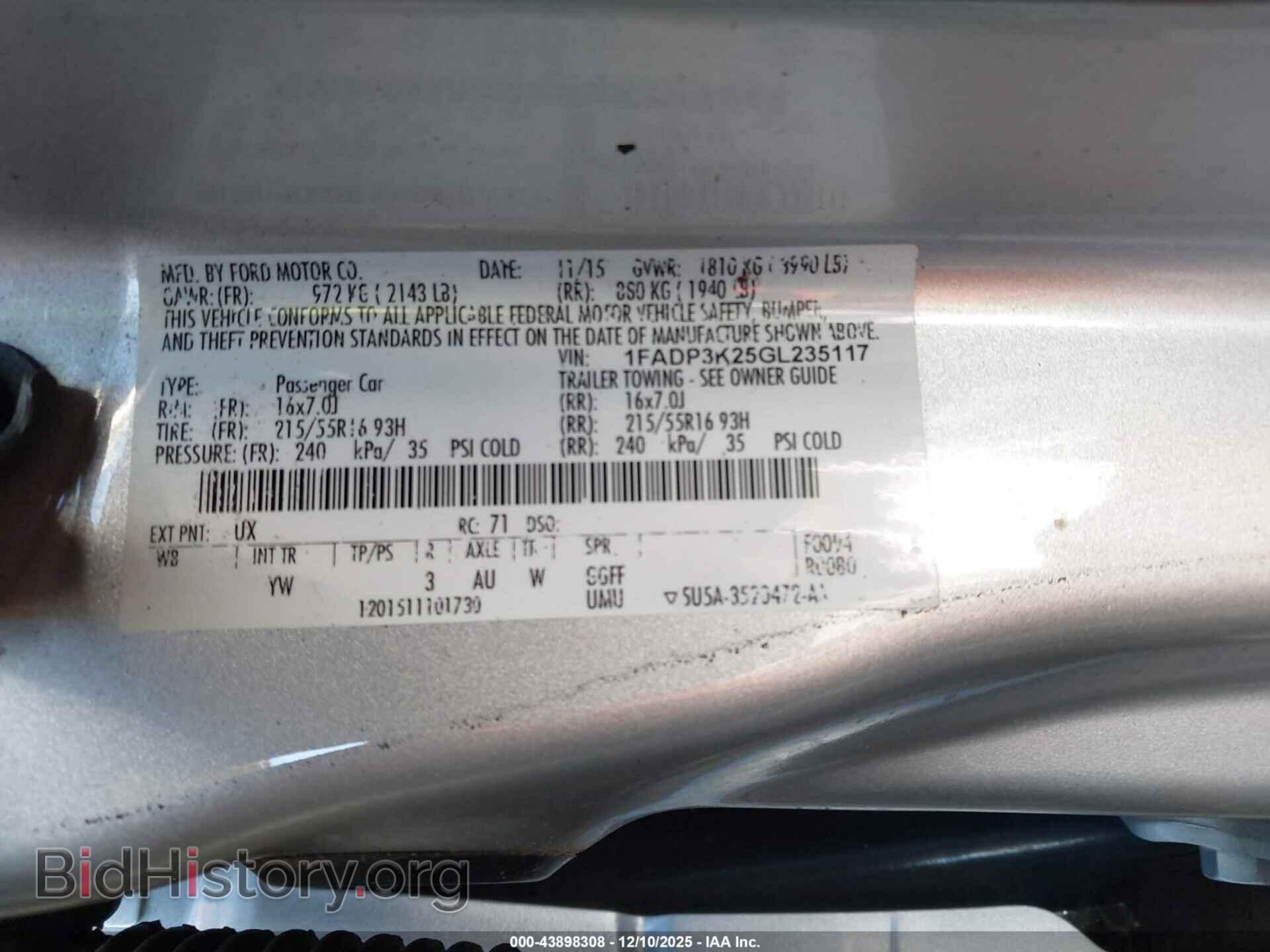 2016 FORD FOCUS - VIN: 1FADP3K25GL235117 - Фото 9
