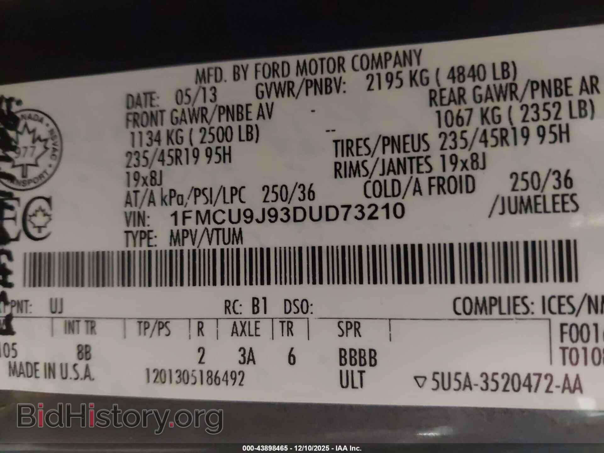 2013 FORD ESCAPE - VIN: 1FMCU9J93DUD73210 - Фото 9