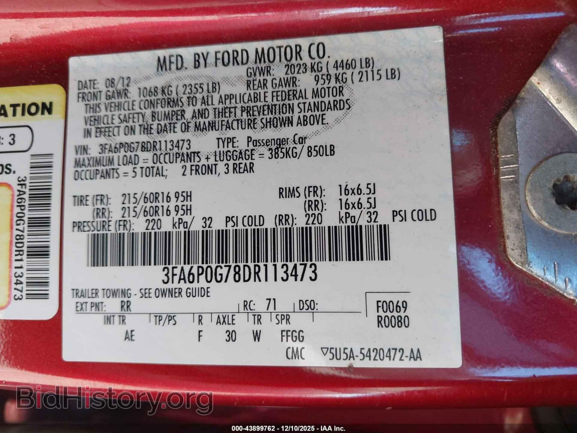 2013 FORD FUSION - VIN: 3FA6P0G78DR113473 - Фото 9