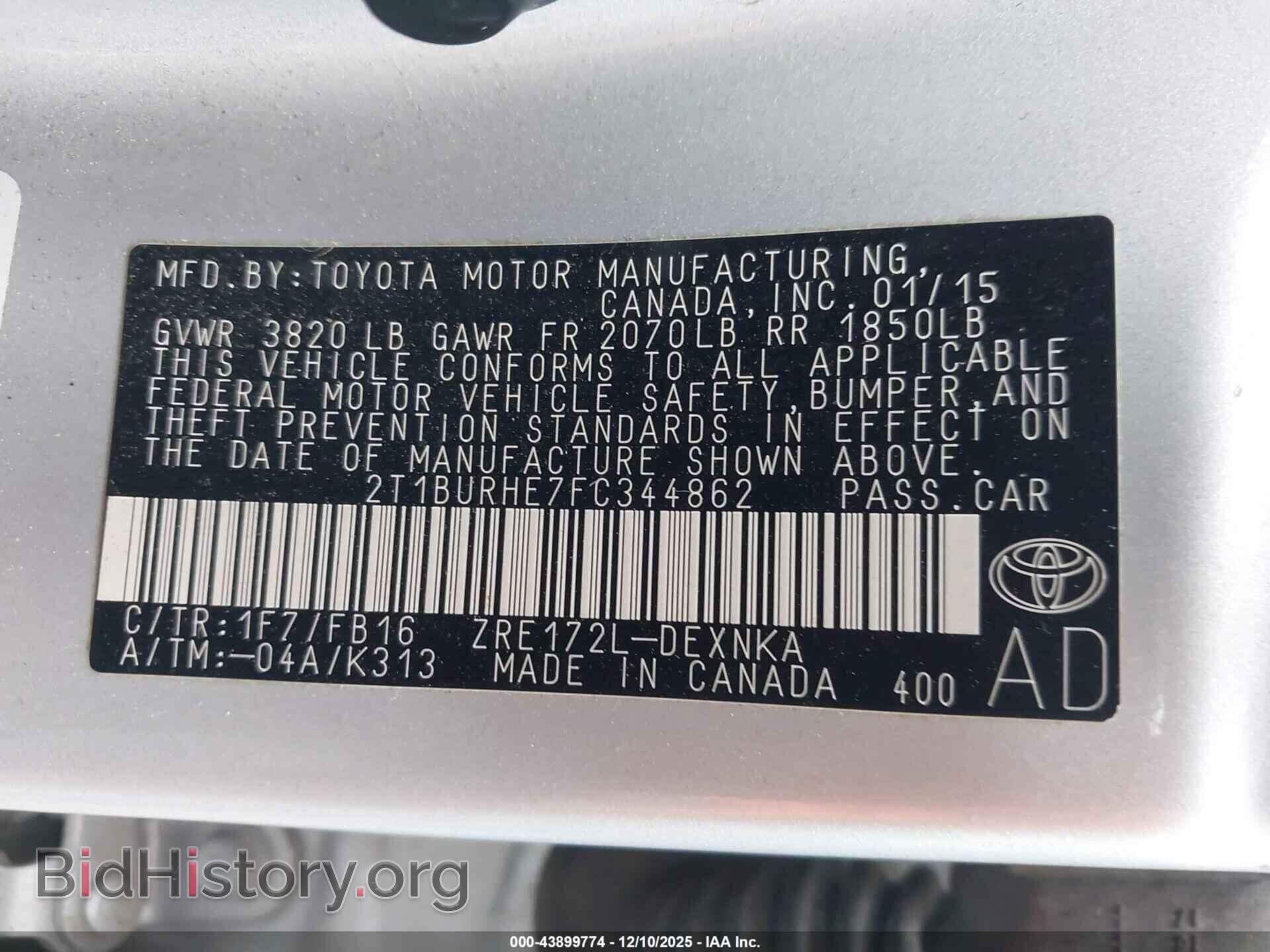 2015 TOYOTA COROLLA - VIN: 2T1BURHE7FC344862 - Фото 9