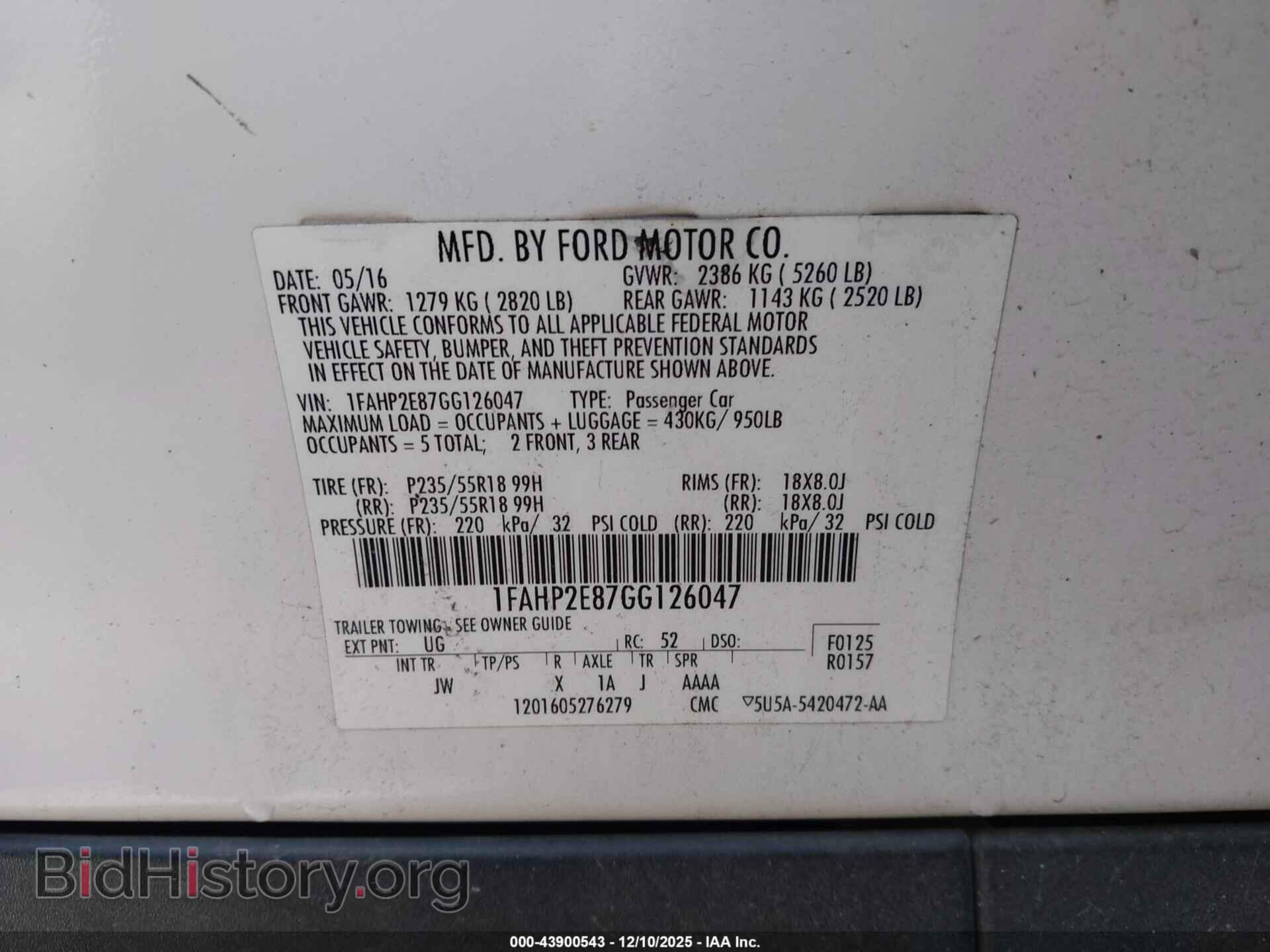 2016 FORD TAURUS - VIN: 1FAHP2E87GG126047 - Фото 9