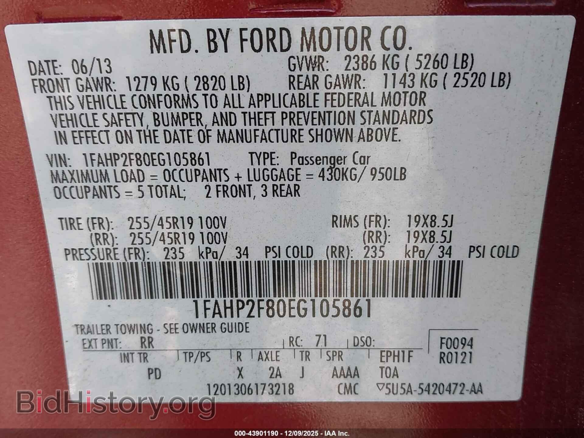 2014 FORD TAURUS - VIN: 1FAHP2F80EG105861 - Фото 9