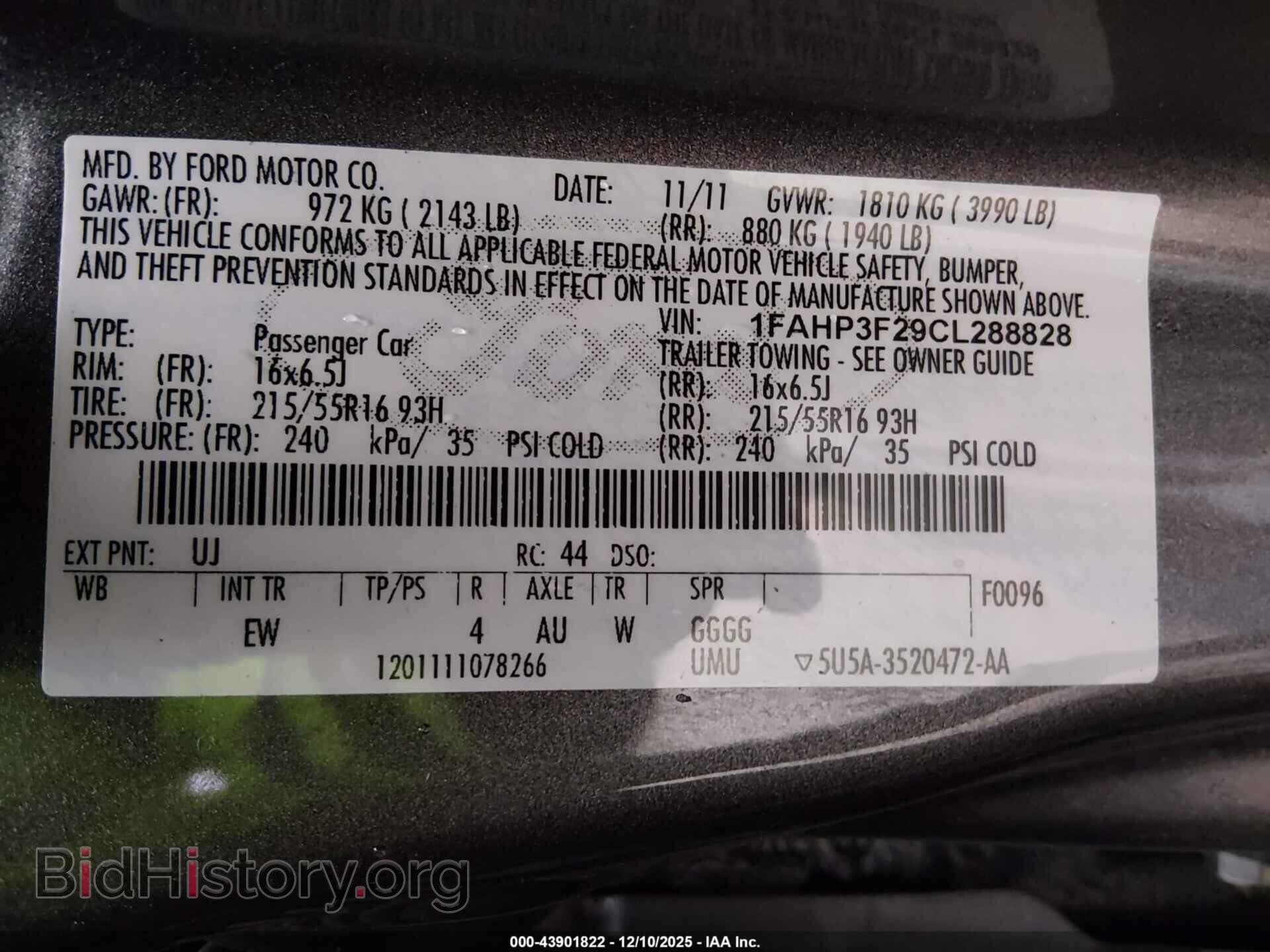 2012 FORD FOCUS - VIN: 1FAHP3F29CL288828 - Фото 9