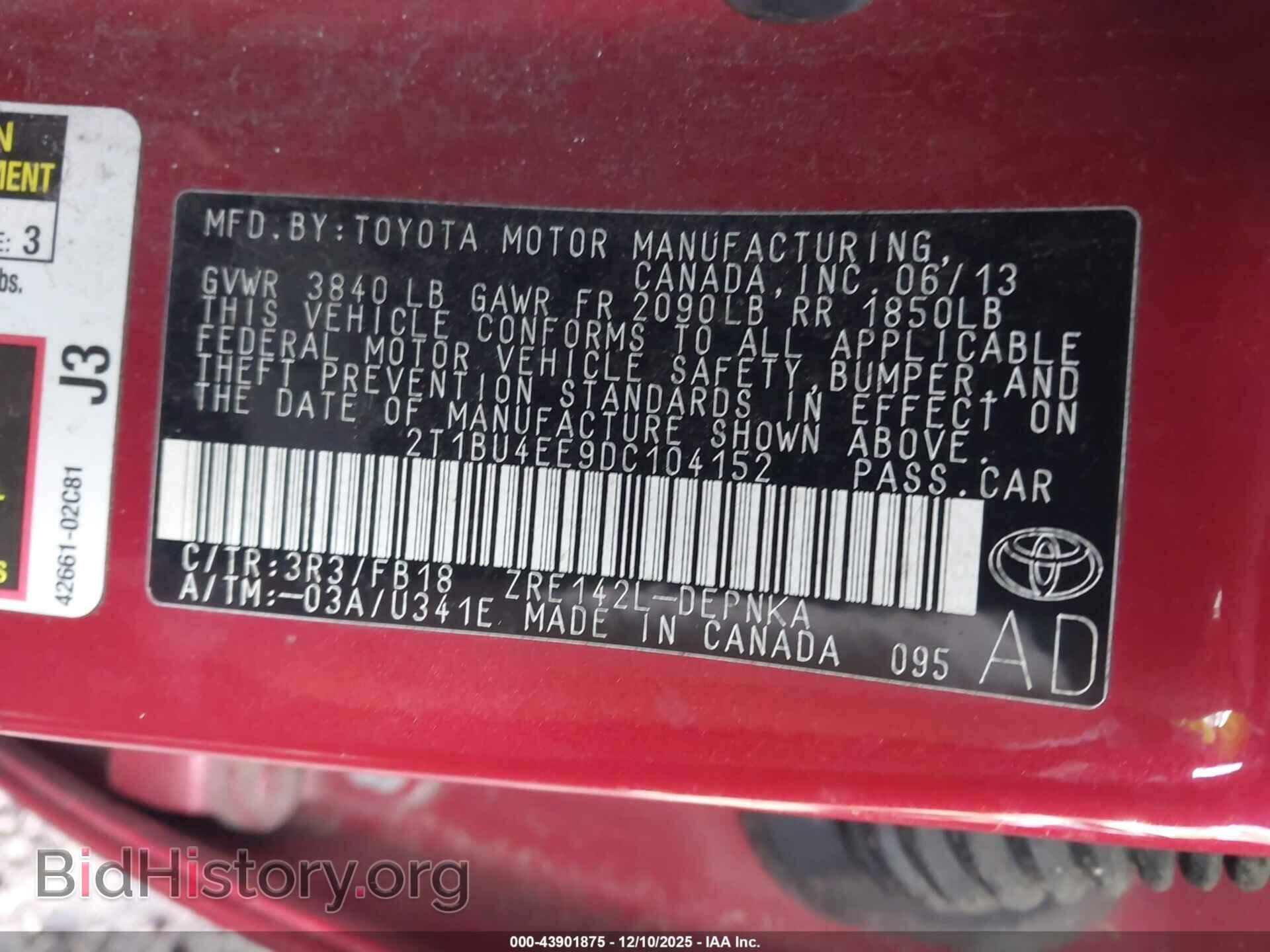 2013 TOYOTA COROLLA - VIN: 2T1BU4EE9DC104152 - Фото 9