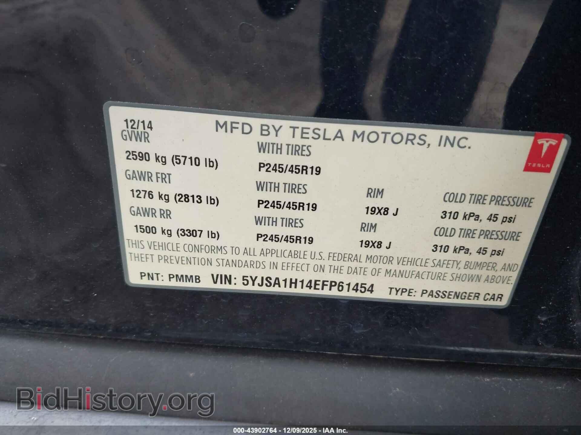 2014 TESLA MODEL S - VIN: 5YJSA1H14EFP61454 - Photo 9