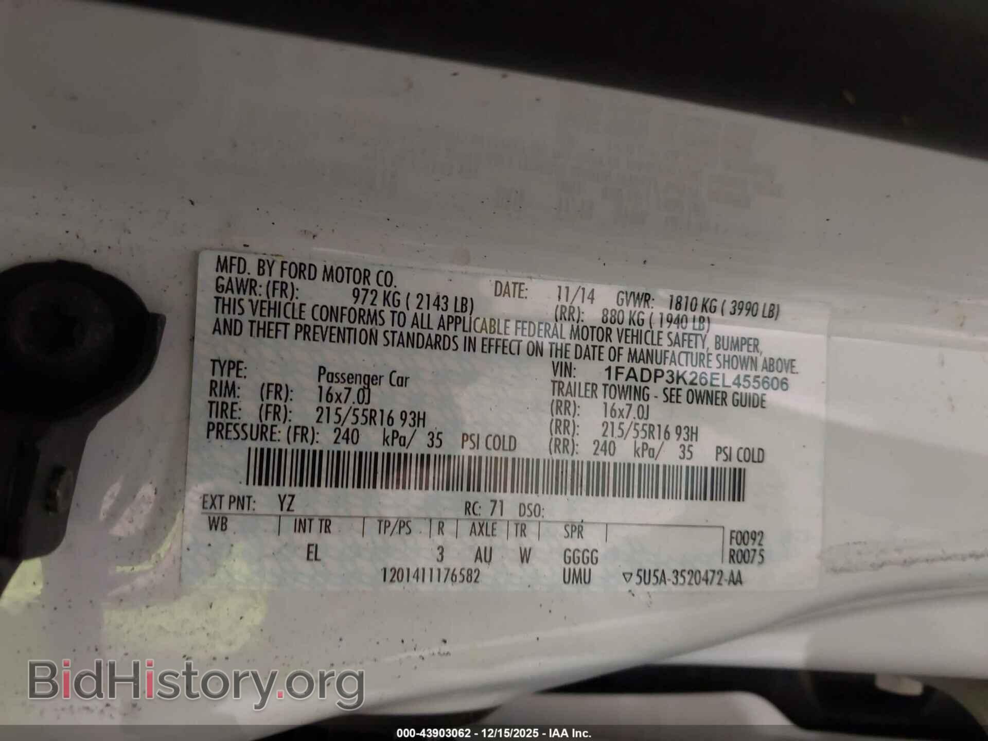 2014 FORD FOCUS - VIN: 1FADP3K26EL455606 - Фото 9