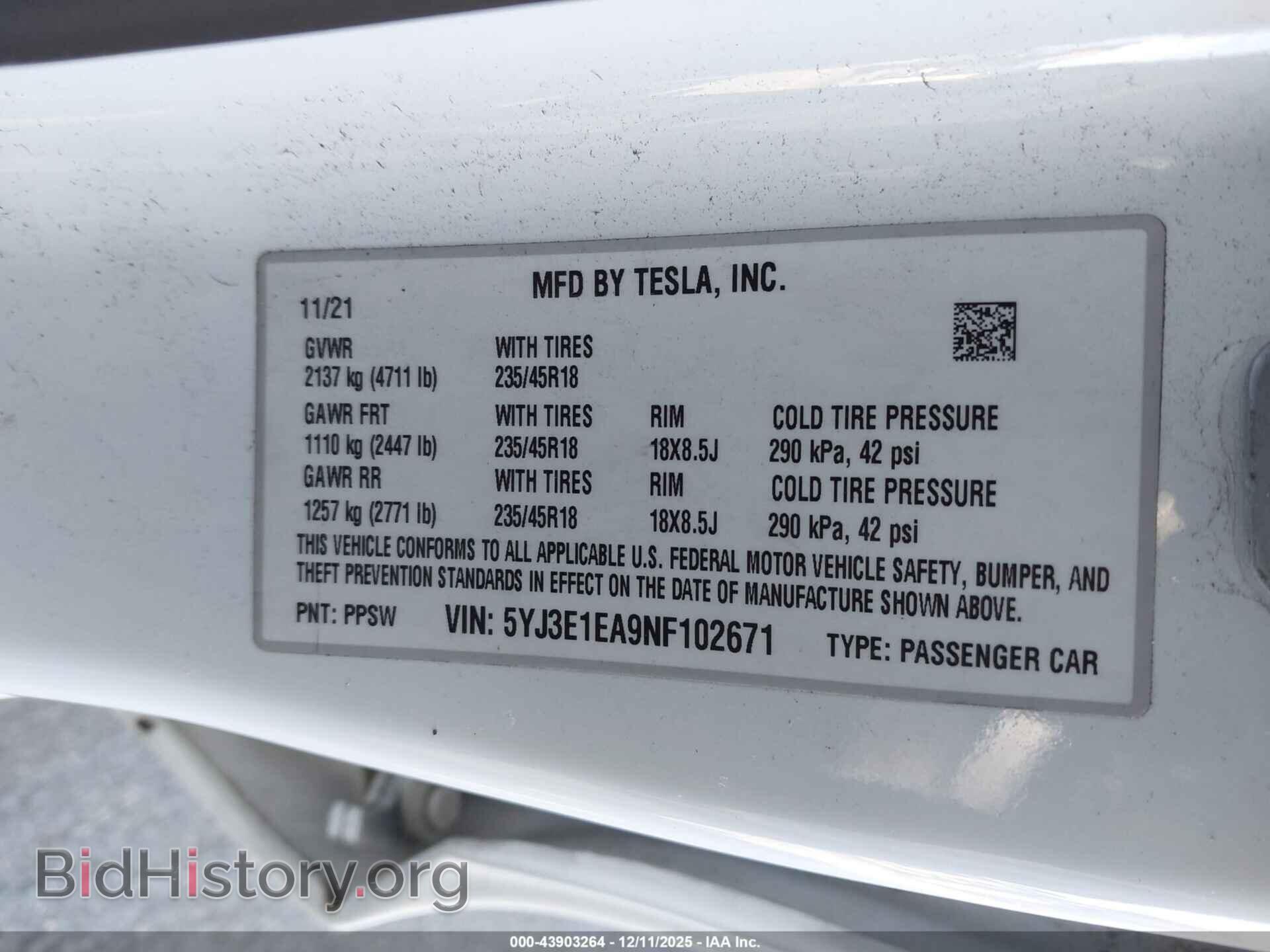 2022 TESLA MODEL 3 - VIN: 5YJ3E1EA9NF102671 - Фото 9