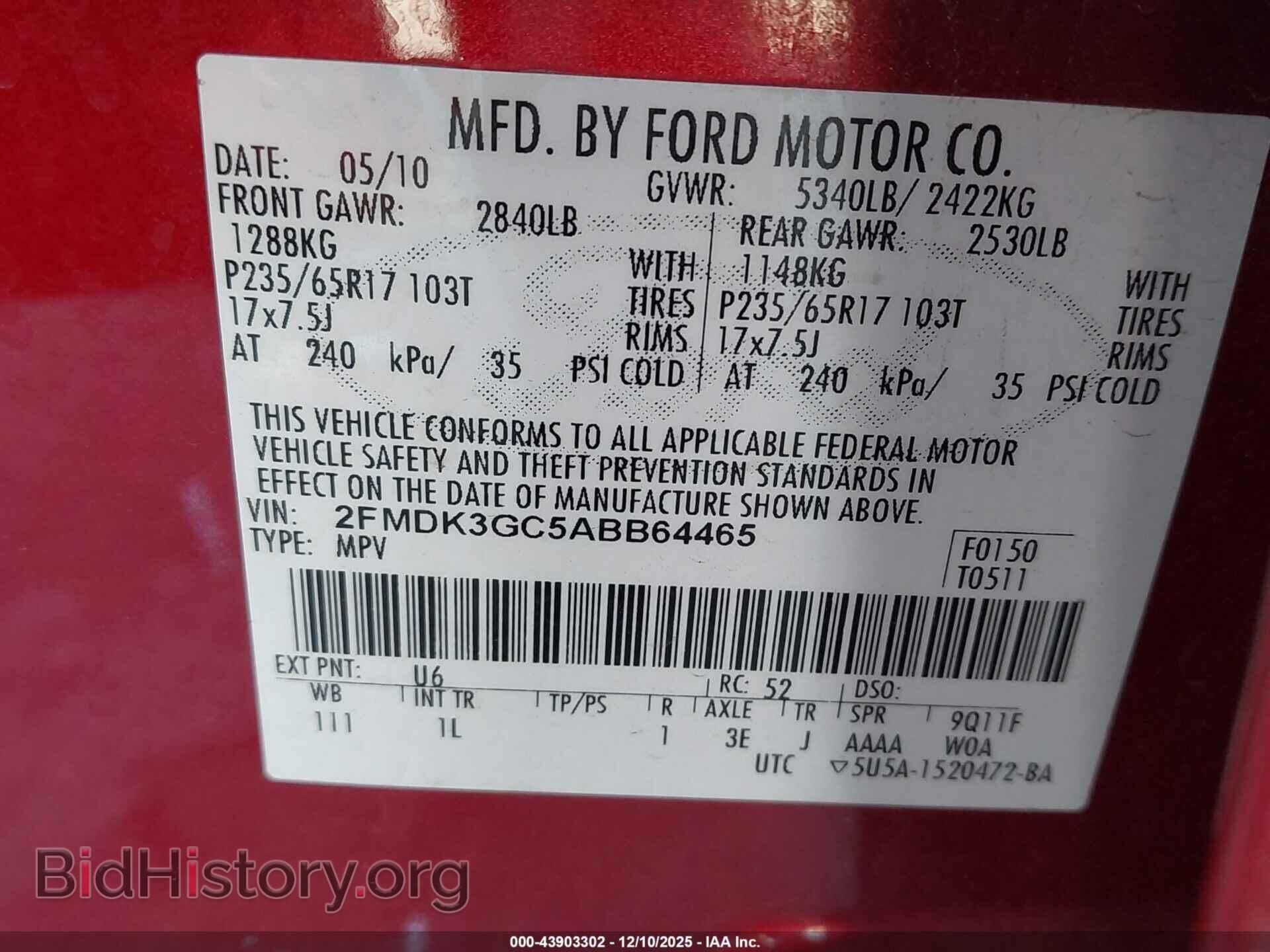 2010 FORD EDGE - VIN: 2FMDK3GC5ABB64465 - Фото 9