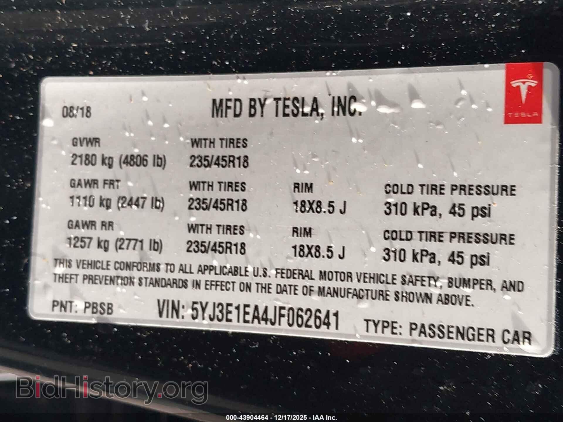 2018 TESLA MODEL 3 - VIN: 5YJ3E1EA4JF062641 - Photo 9