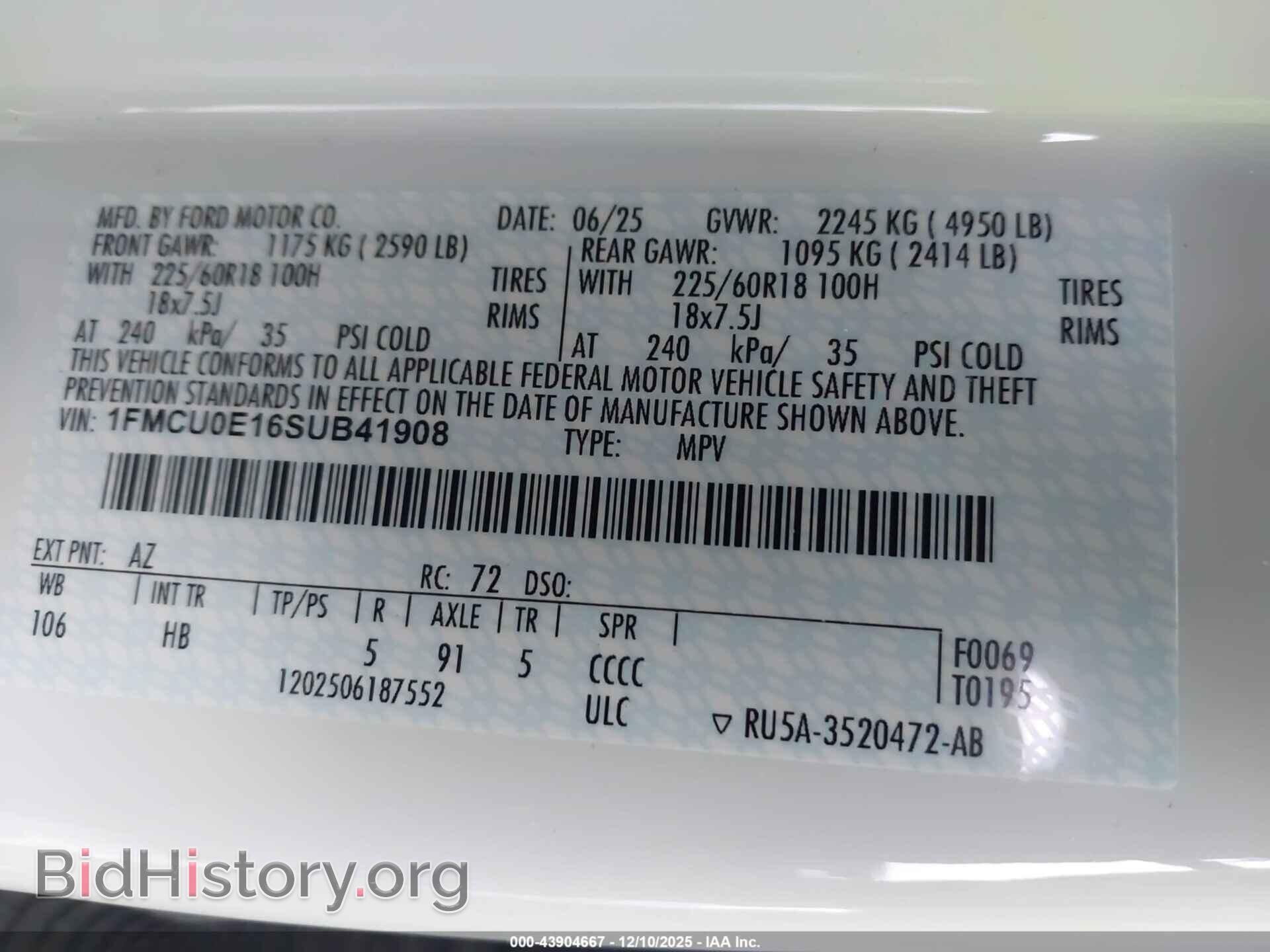 2025 FORD ESCAPE - VIN: 1FMCU0E16SUB41908 - Фото 9