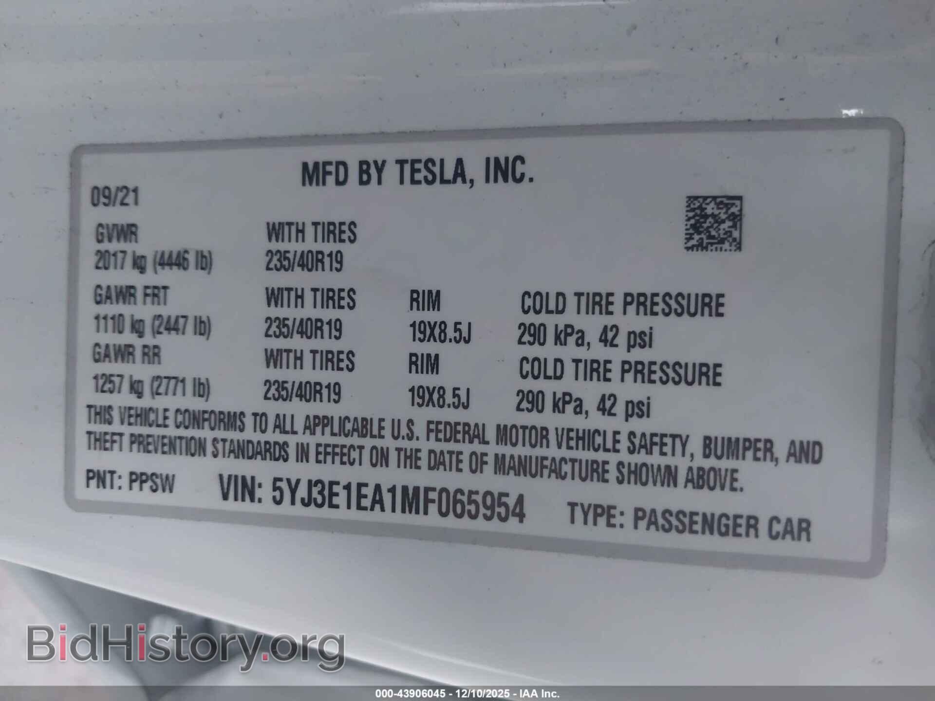 2021 TESLA MODEL 3 - VIN: 5YJ3E1EA1MF065954 - Фото 9