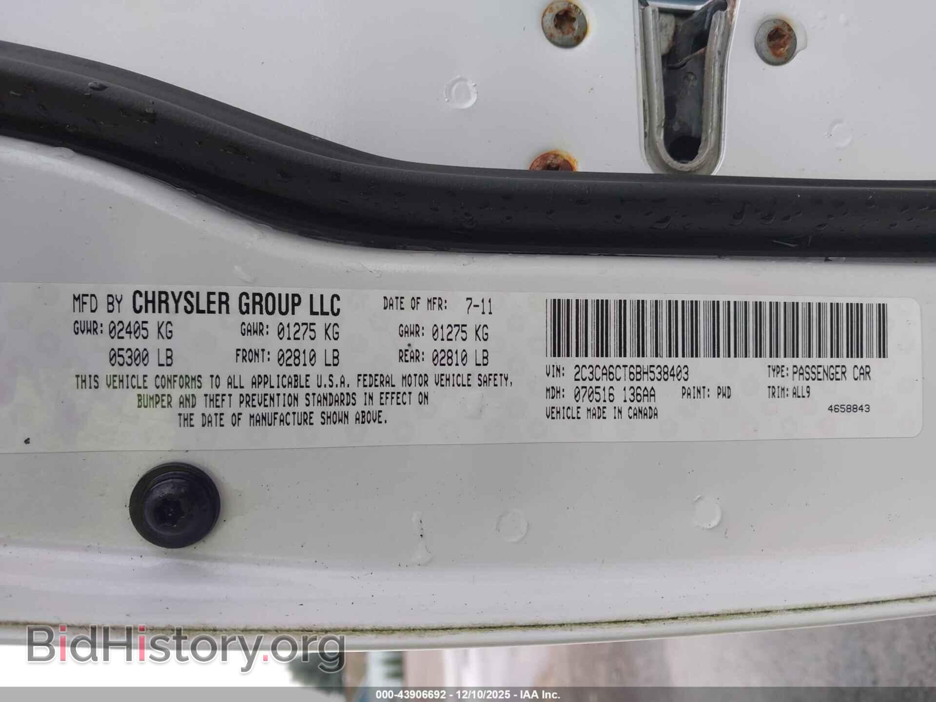 2011 CHRYSLER 300C - VIN: 2C3CA6CT6BH538403 - Фото 9