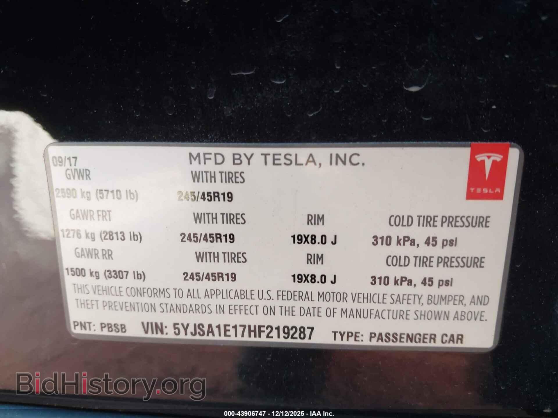 2017 TESLA MODEL S - VIN: 5YJSA1E17HF219287 - Photo 9