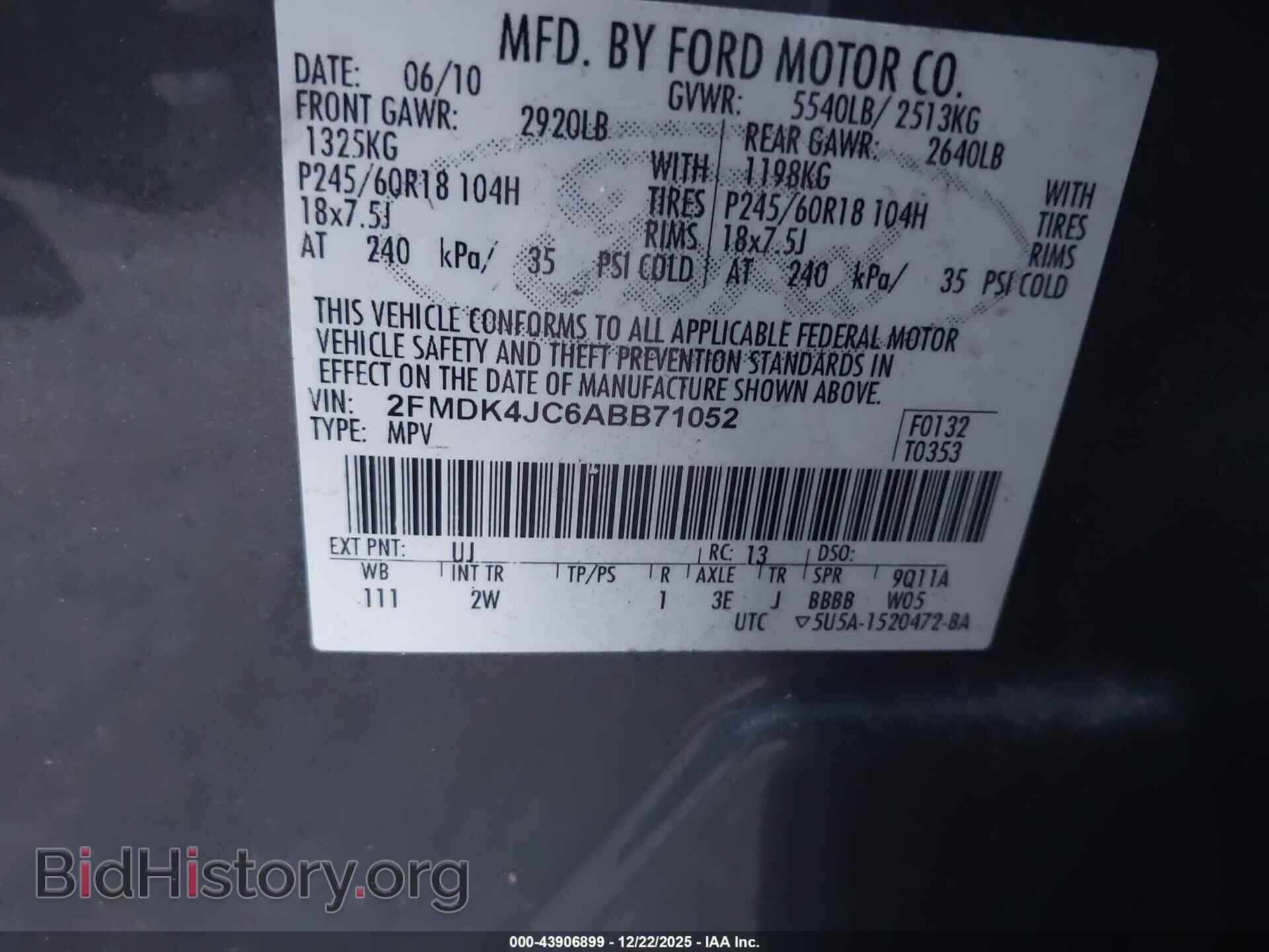 2010 FORD EDGE - VIN: 2FMDK4JC6ABB71052 - Photo 9
