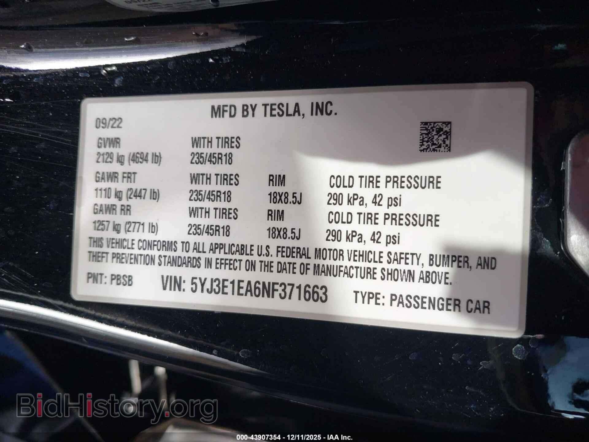 2022 TESLA MODEL 3 - VIN: 5YJ3E1EA6NF371663 - Photo 9