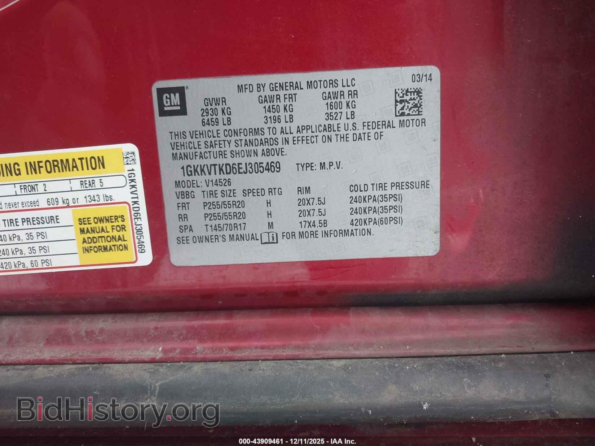 2014 GMC ACADIA - VIN: 1GKKVTKD6EJ305469 - Фото 9