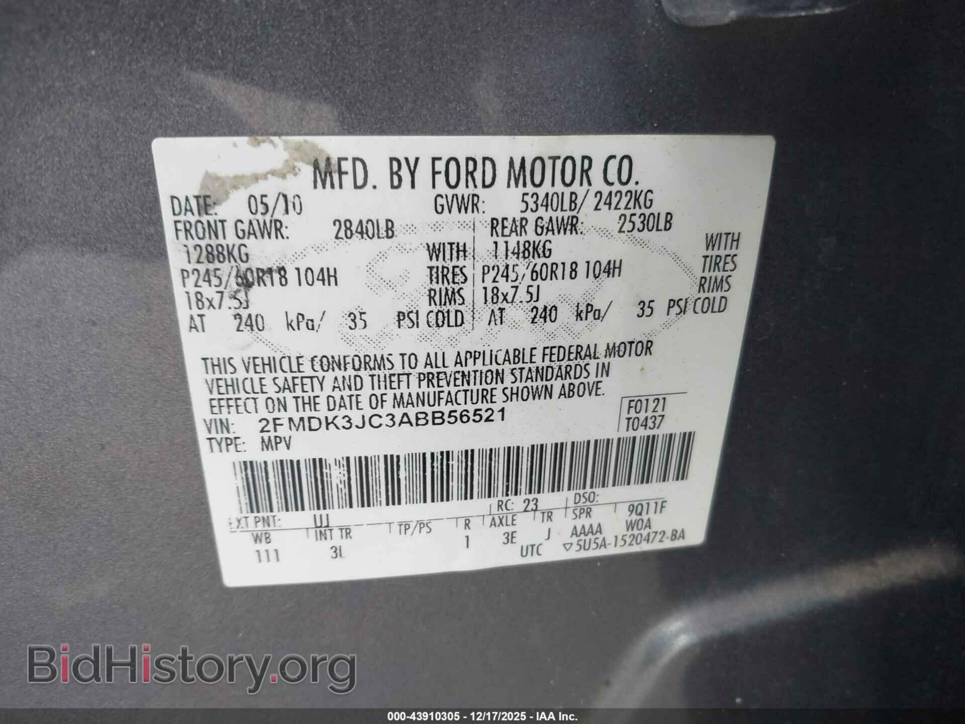 2010 FORD EDGE - VIN: 2FMDK3JC3ABB56521 - Фото 9