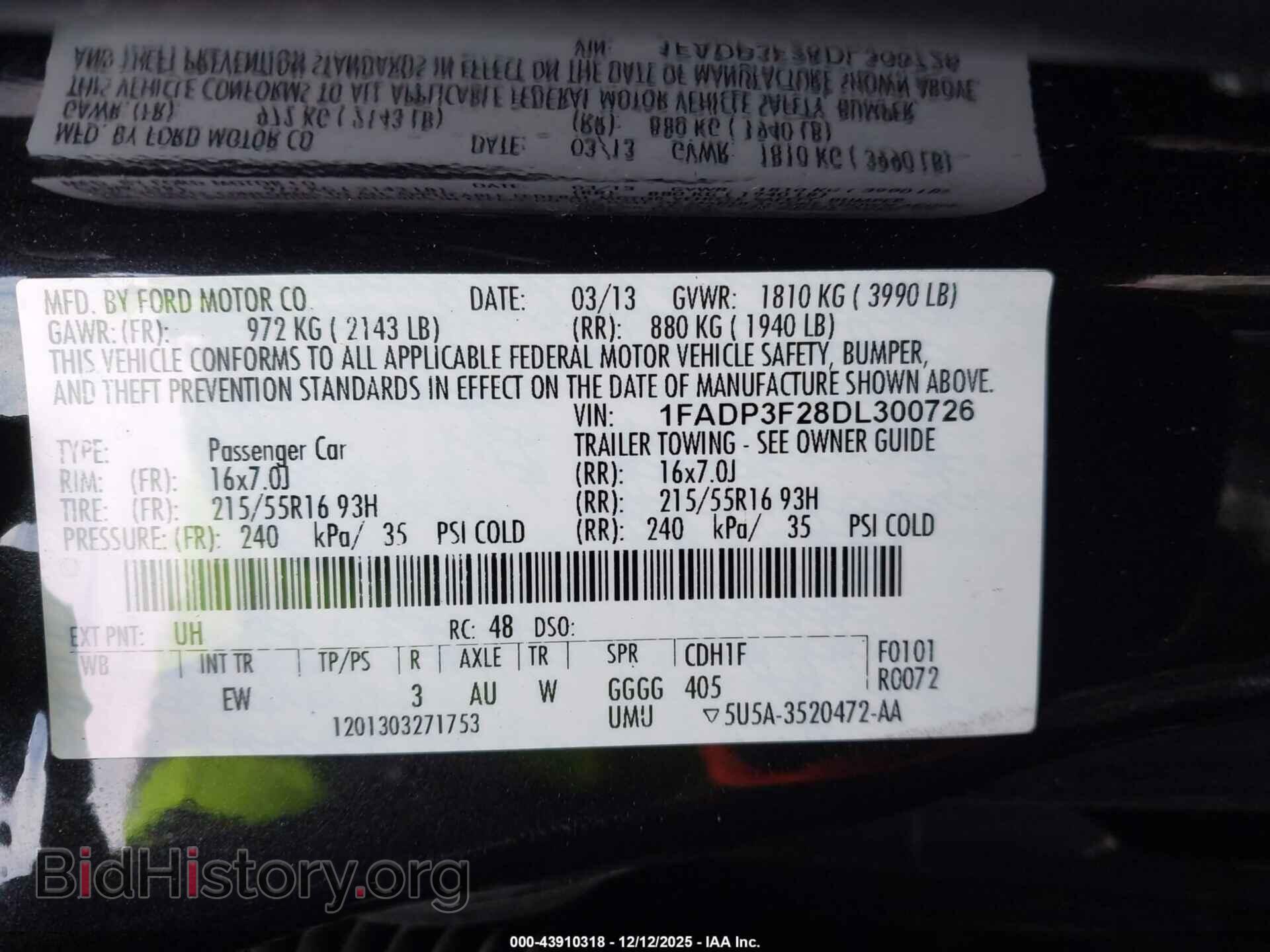 2013 FORD FOCUS - VIN: 1FADP3F28DL300726 - Фото 9