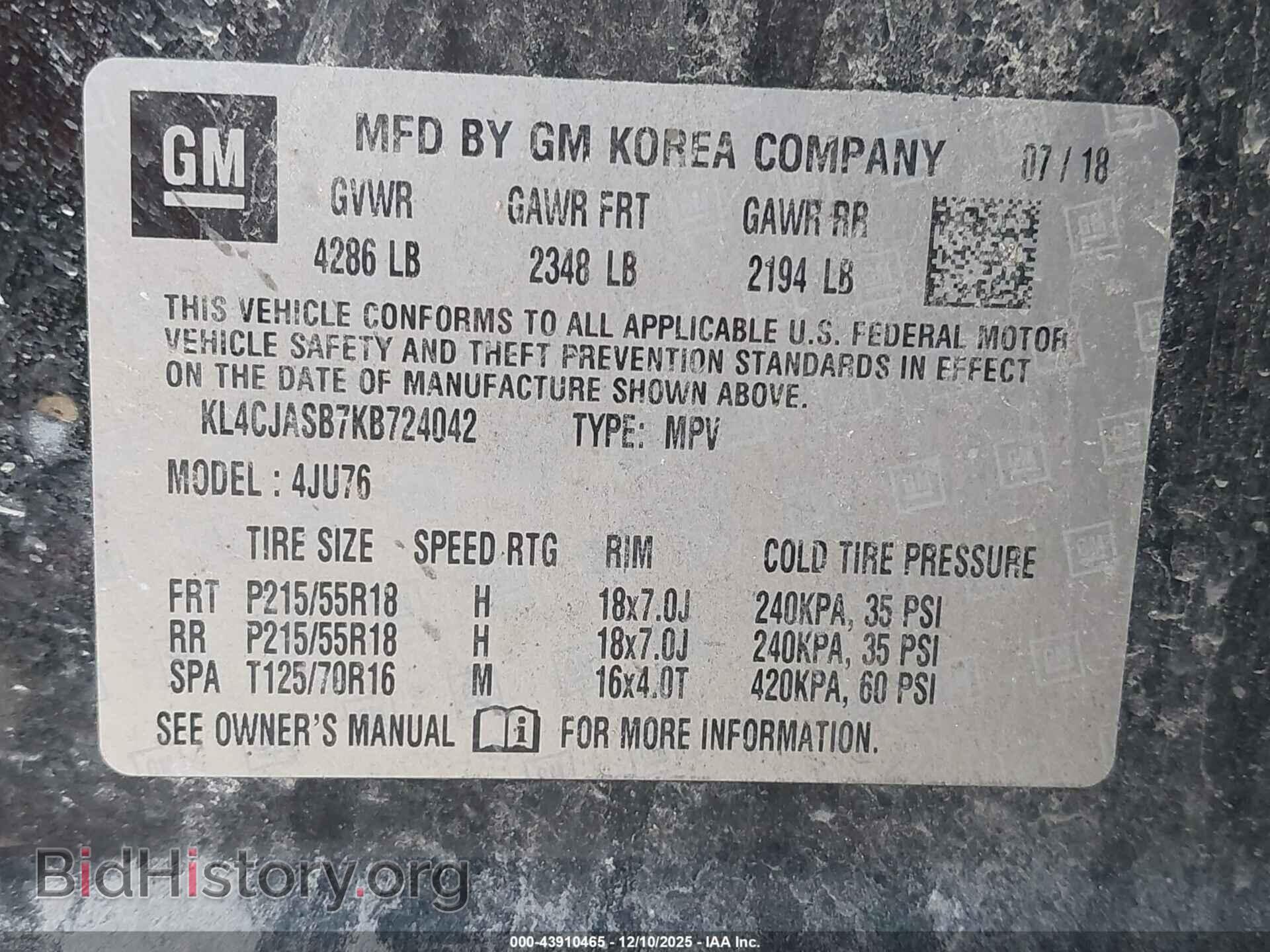2019 BUICK ENCORE - VIN: KL4CJASB7KB724042 - Фото 9