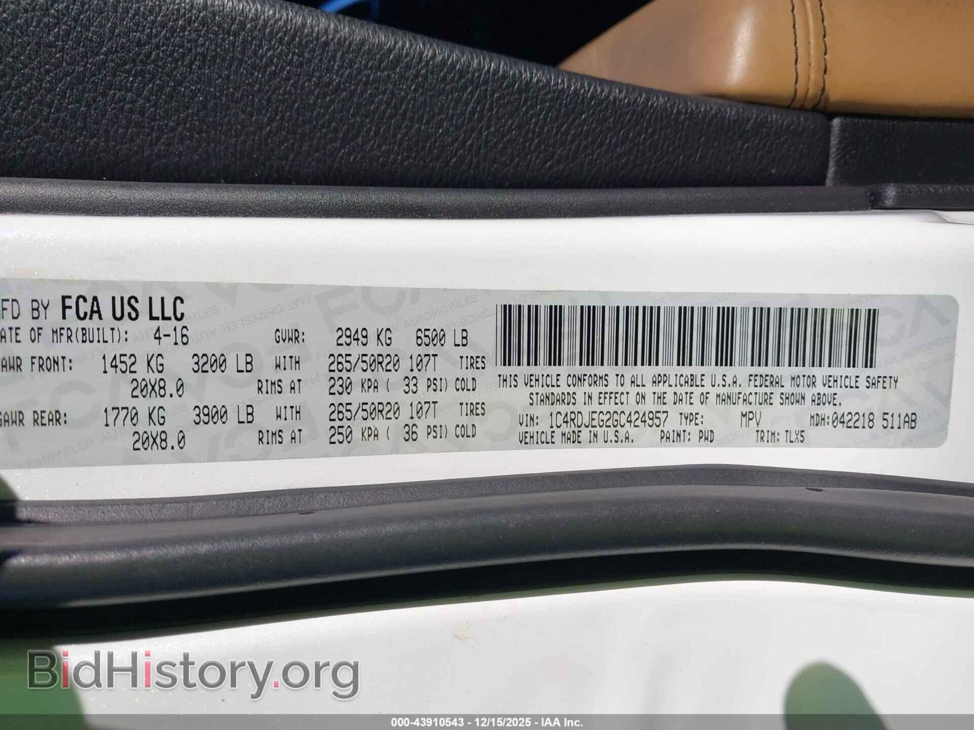 2016 DODGE DURANGO - VIN: 1C4RDJEG2GC424957 - Фото 9