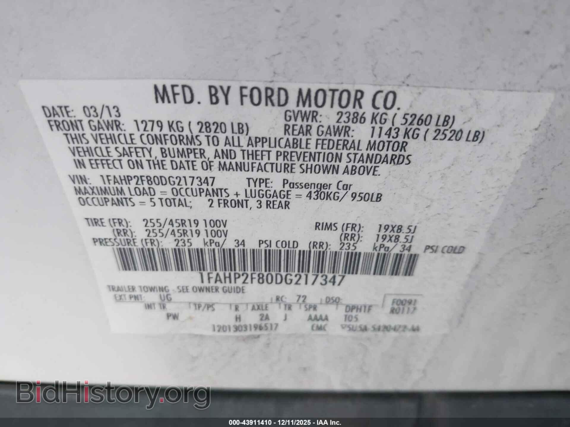 2013 FORD TAURUS - VIN: 1FAHP2F80DG217347 - Фото 9