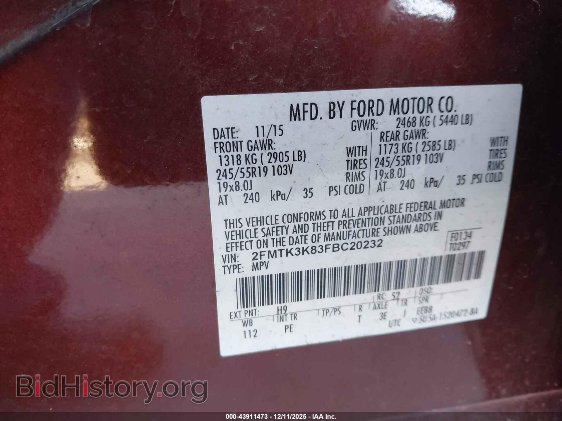 2015 FORD EDGE - VIN: 2FMTK3K83FBC20232 - Photo 9