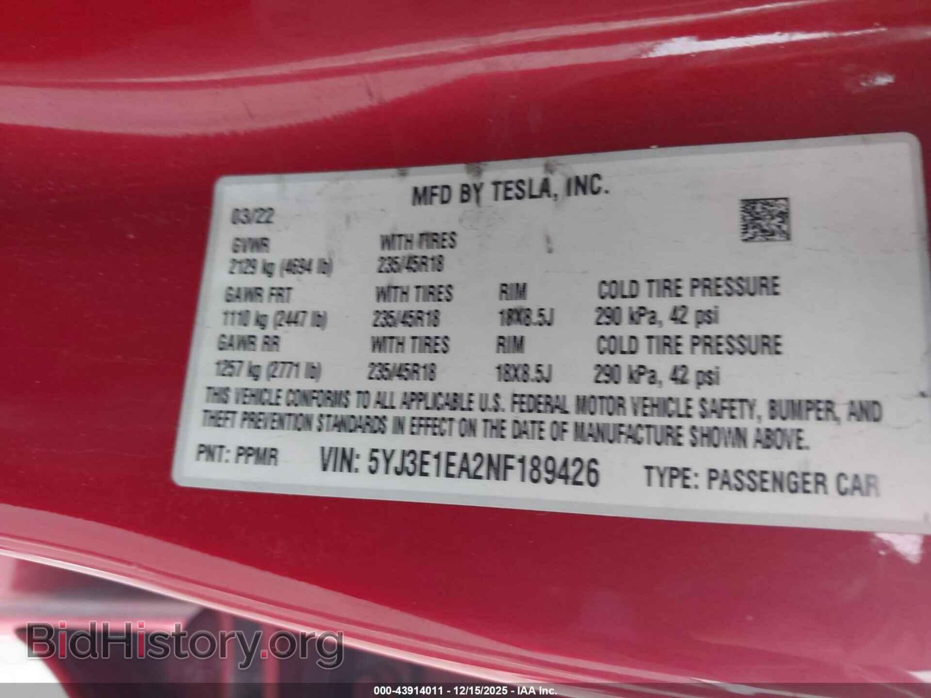 2022 TESLA MODEL 3 - VIN: 5YJ3E1EA2NF189426 - Фото 9