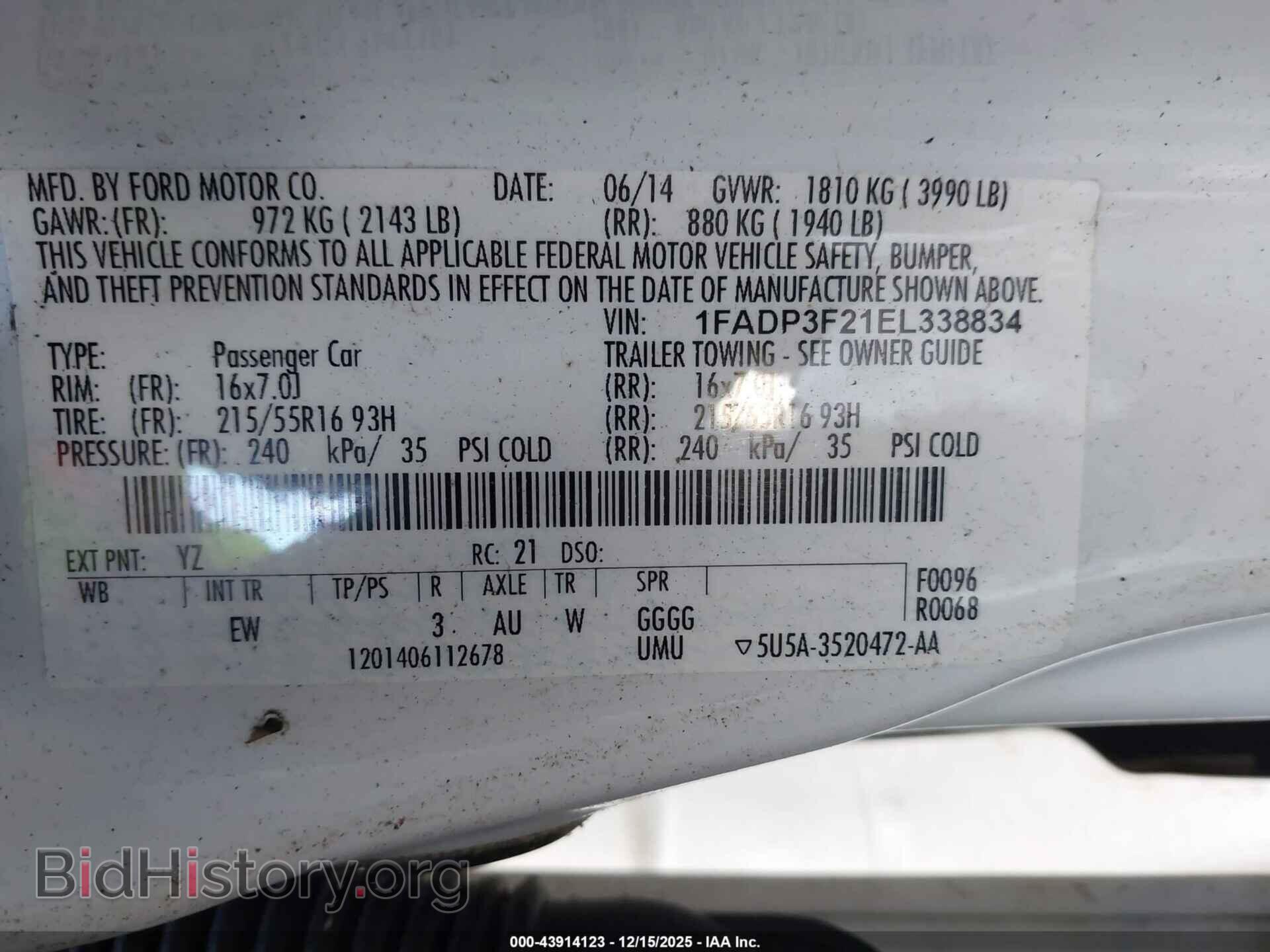 2014 FORD FOCUS - VIN: 1FADP3F21EL338834 - Фото 9