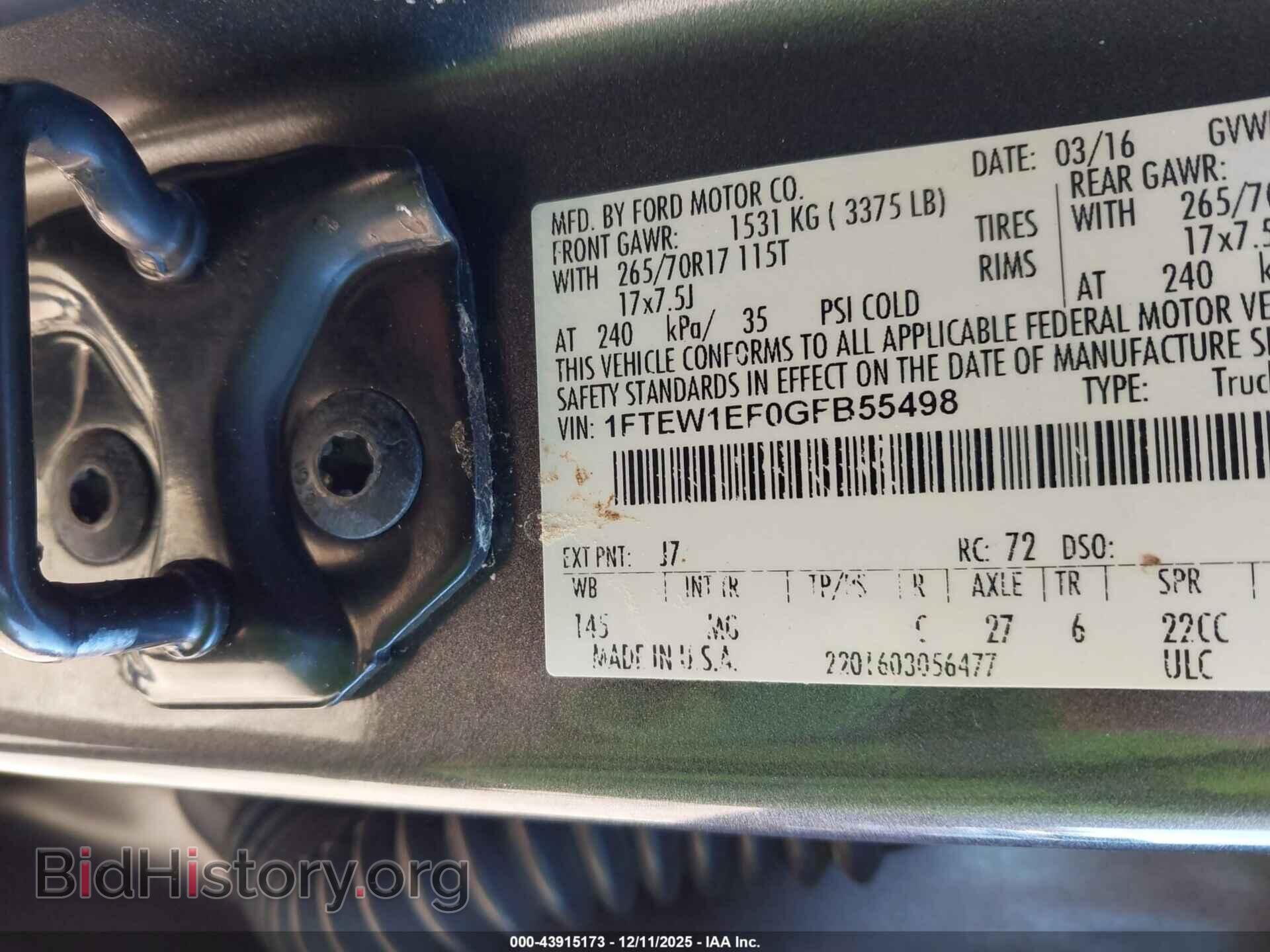 2016 FORD F-150 - VIN: 1FTEW1EF0GFB55498 - Фото 9
