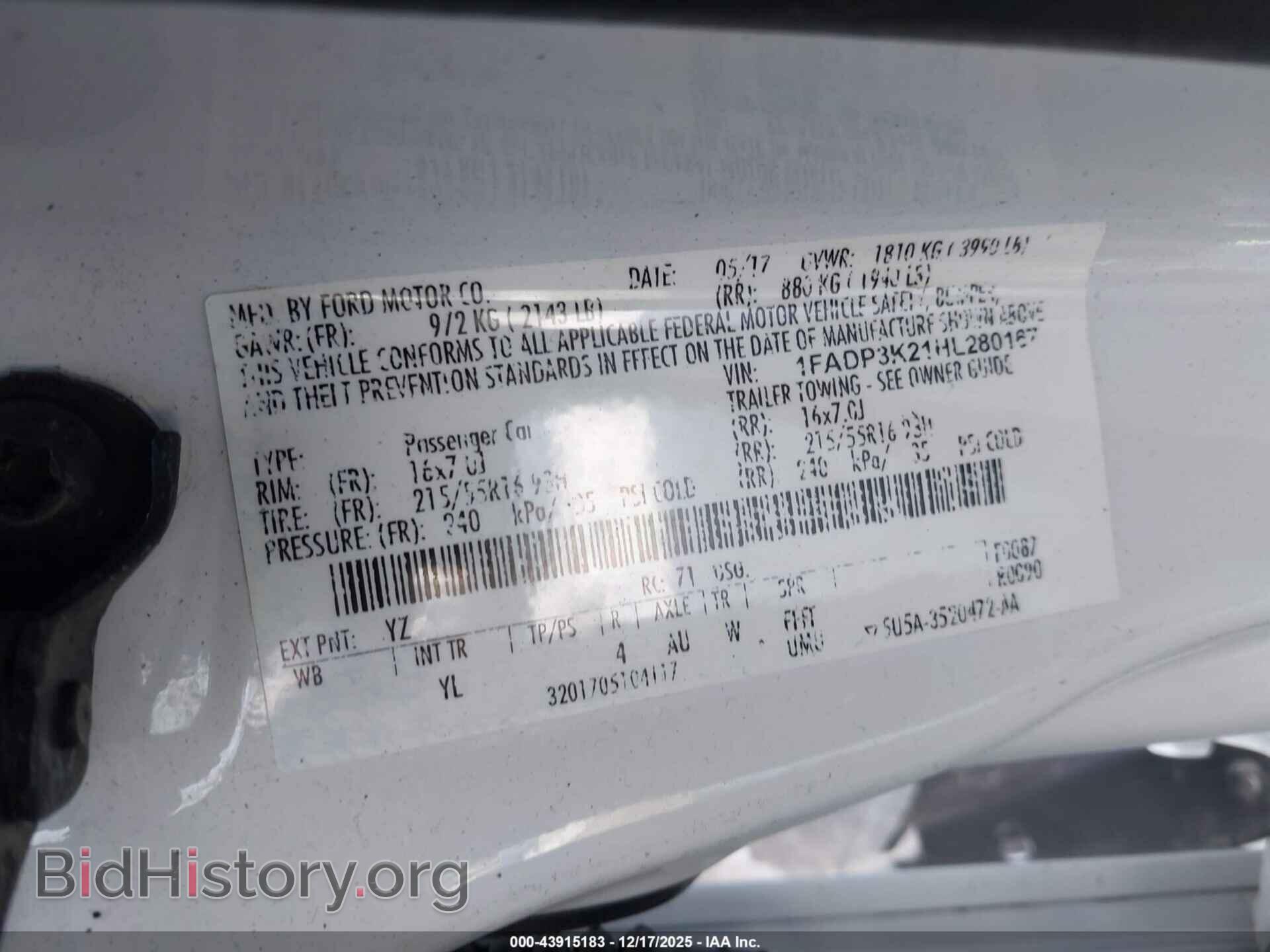 2017 FORD FOCUS - VIN: 1FADP3K21HL280167 - Фото 9