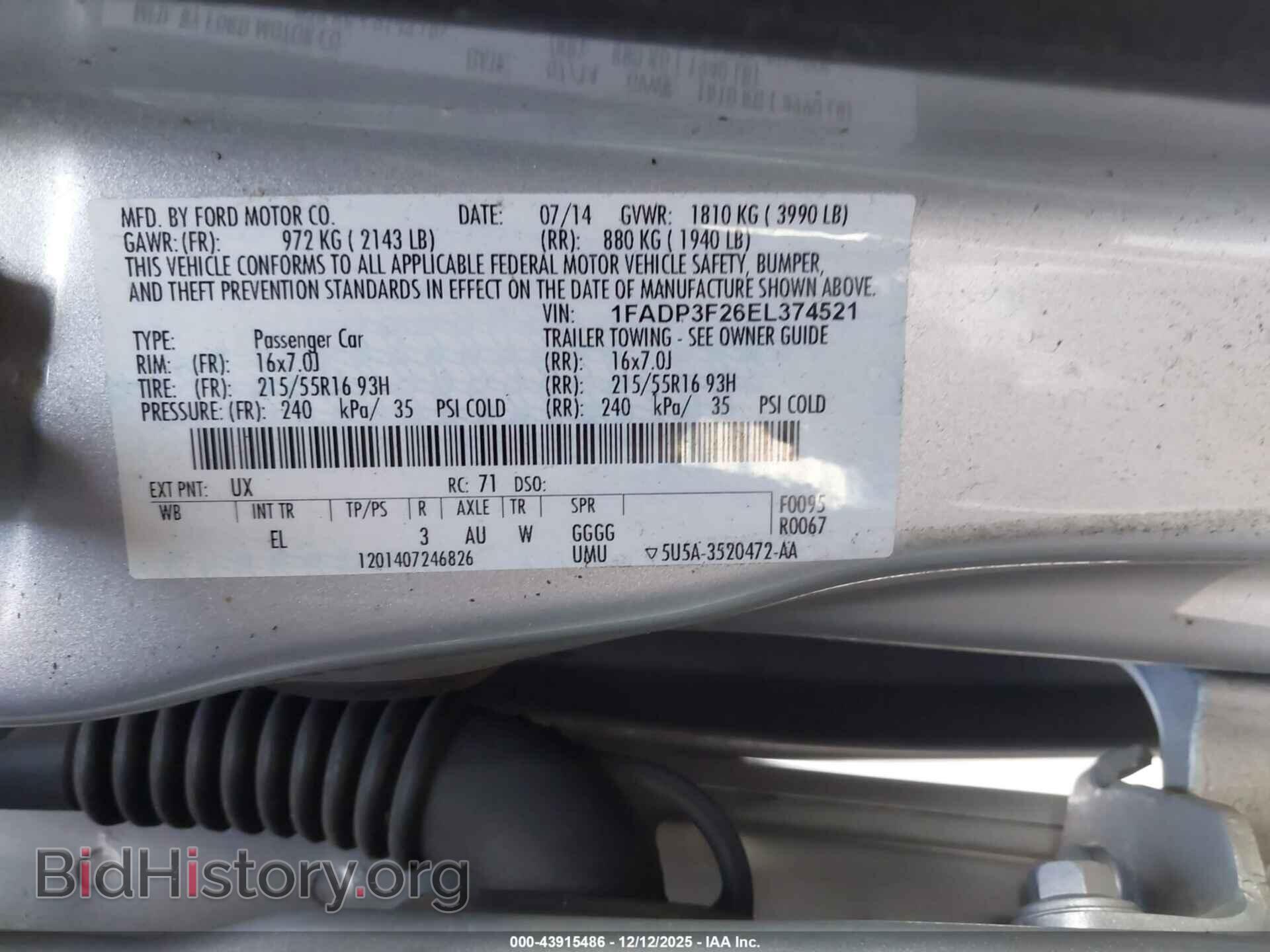 2014 FORD FOCUS - VIN: 1FADP3F26EL374521 - Фото 9