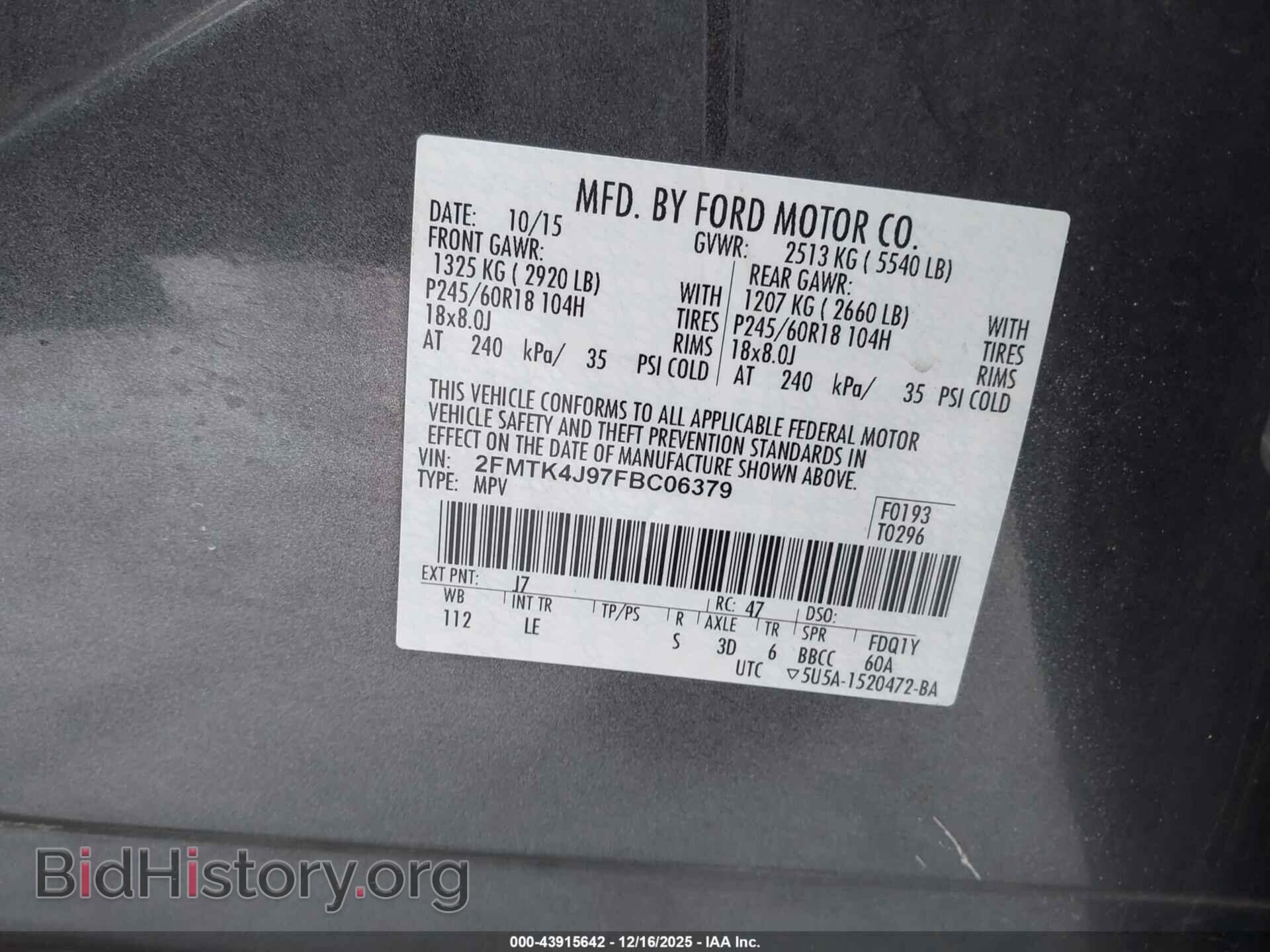 2015 FORD EDGE - VIN: 2FMTK4J97FBC06379 - Photo 9