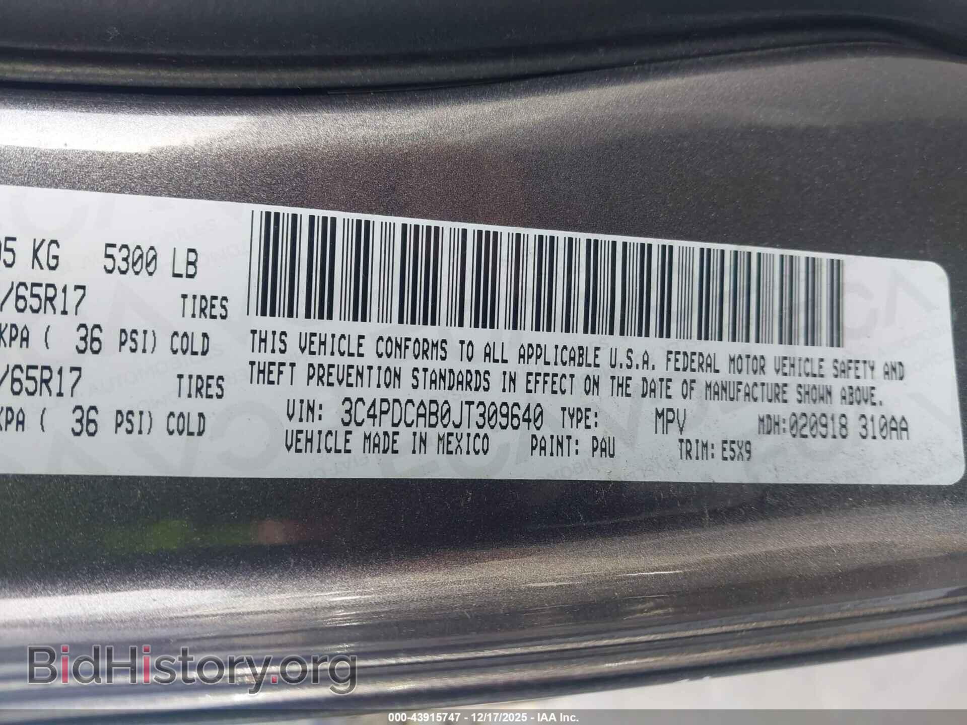 2018 DODGE JOURNEY - VIN: 3C4PDCAB0JT309640 - Фото 9
