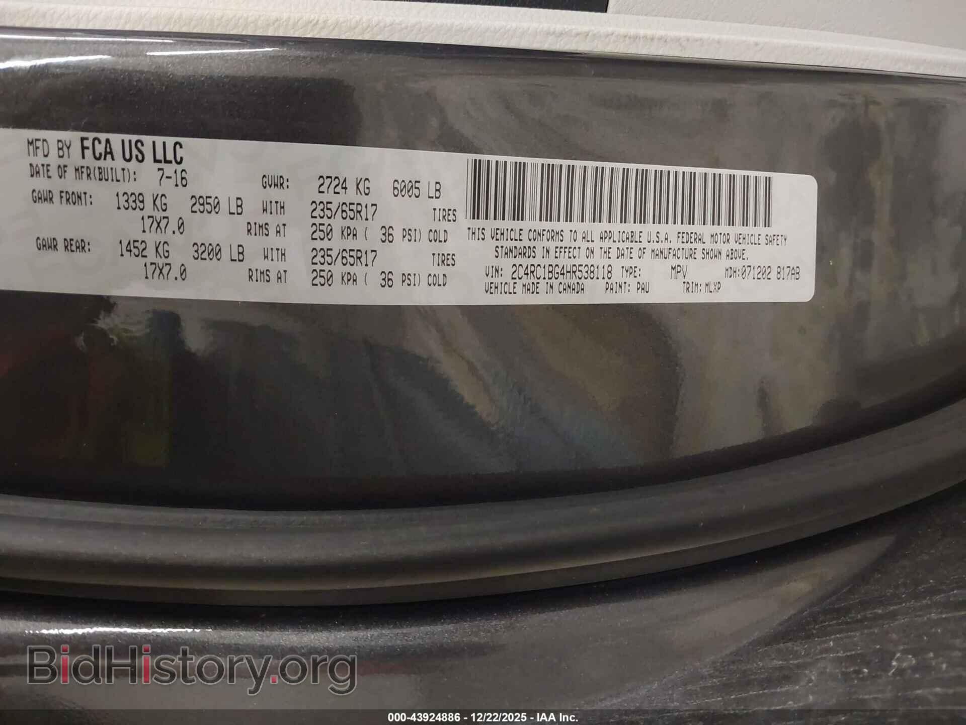 2017 CHRYSLER PACIFICA - VIN: 2C4RC1BG4HR538118 - Photo 9