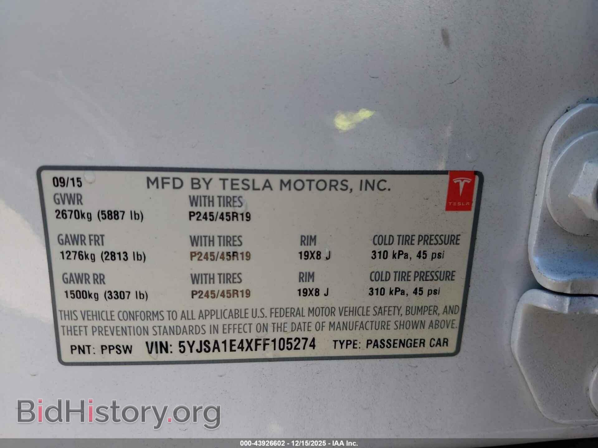 2015 TESLA MODEL S - VIN: 5YJSA1E4XFF105274 - Photo 9