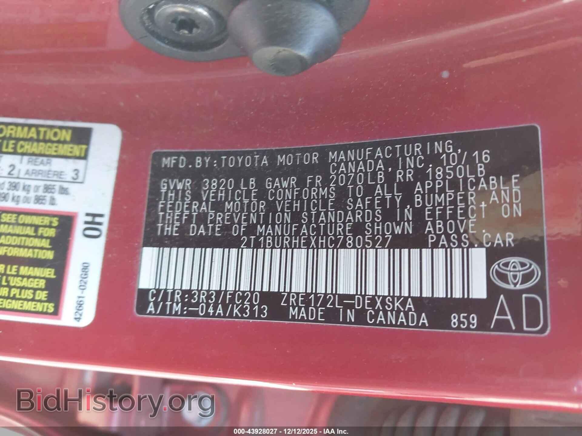 2017 TOYOTA COROLLA - VIN: 2T1BURHEXHC780527 - Фото 9
