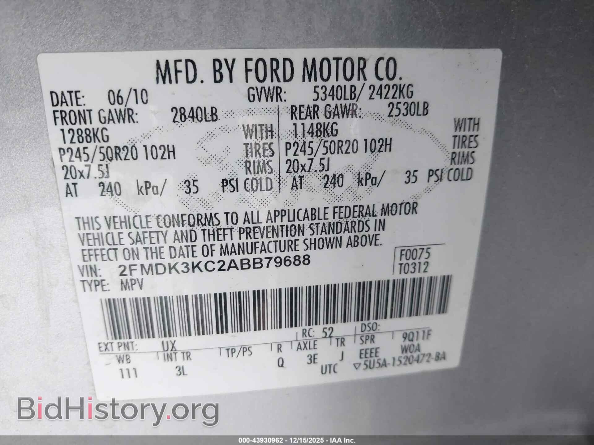 2010 FORD EDGE - VIN: 2FMDK3KC2ABB79688 - Photo 9